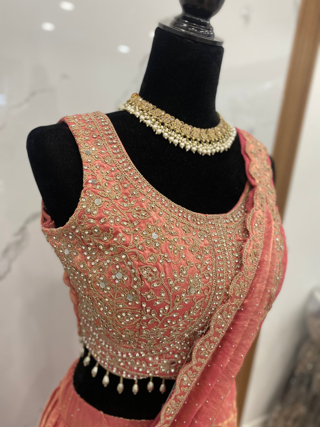 Bridesmaids Hand work top with pre drape lehenga
