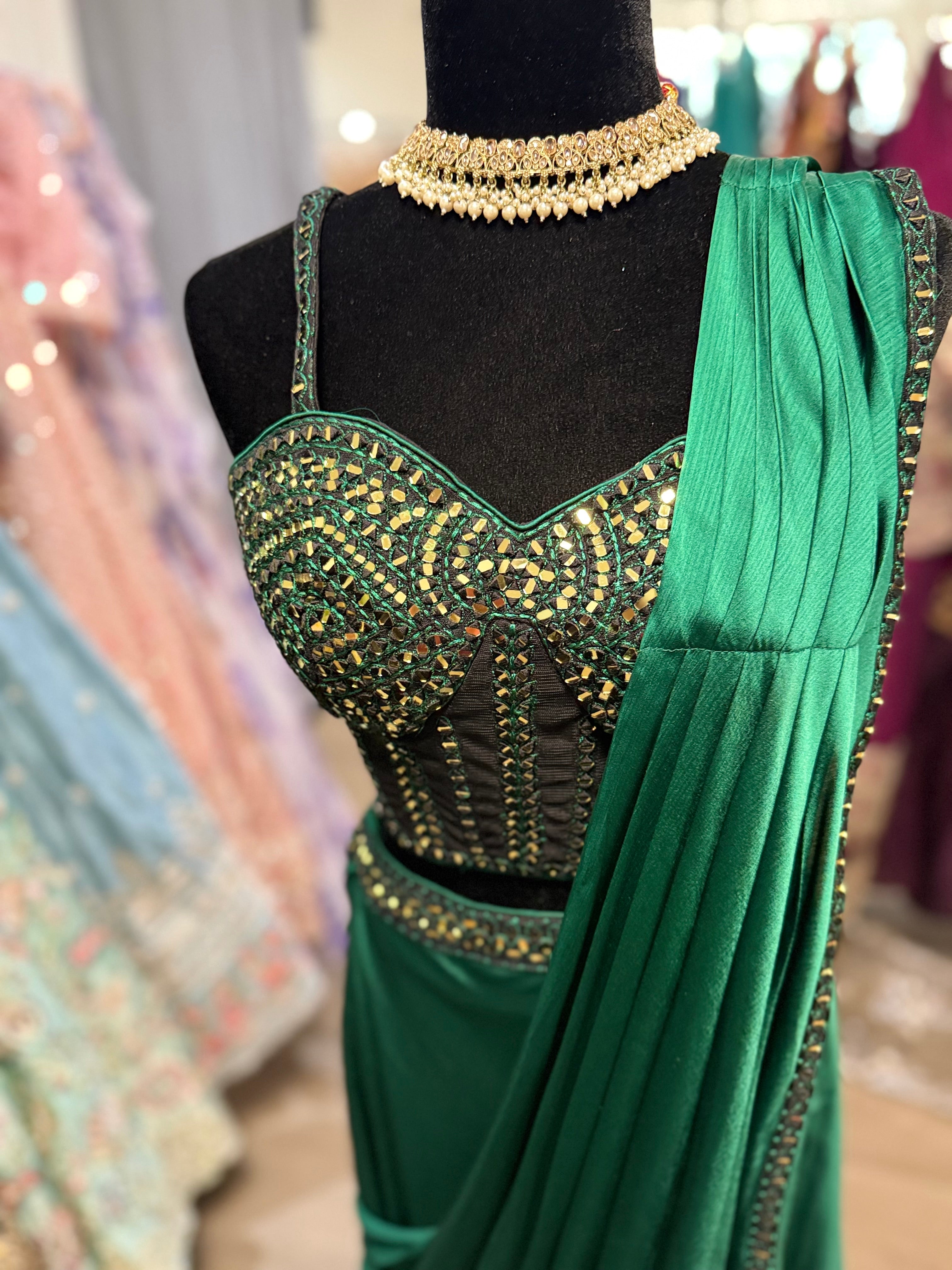 Hand work top with pre drape saree