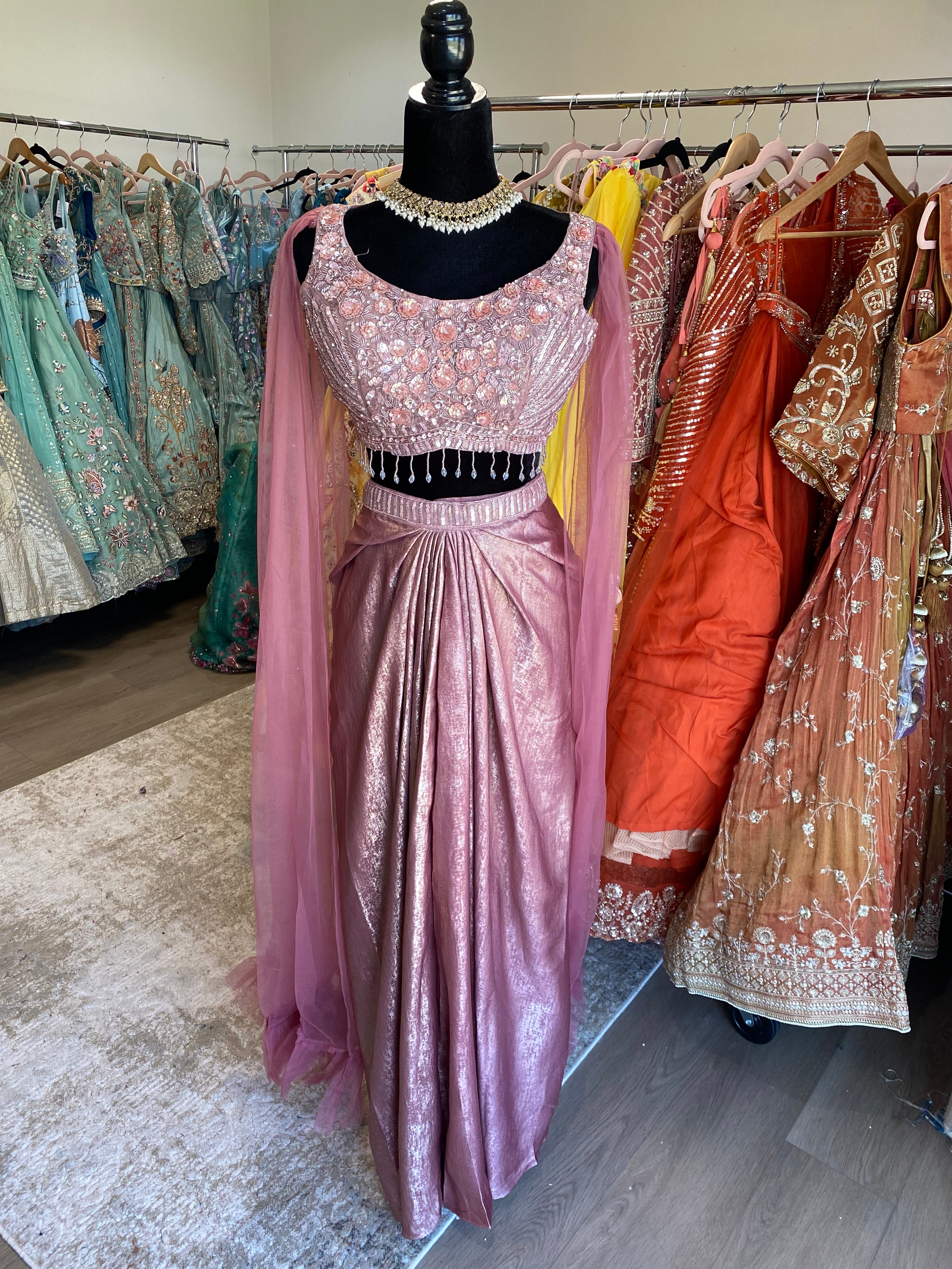 Crop top with palazoo with cape sleeves