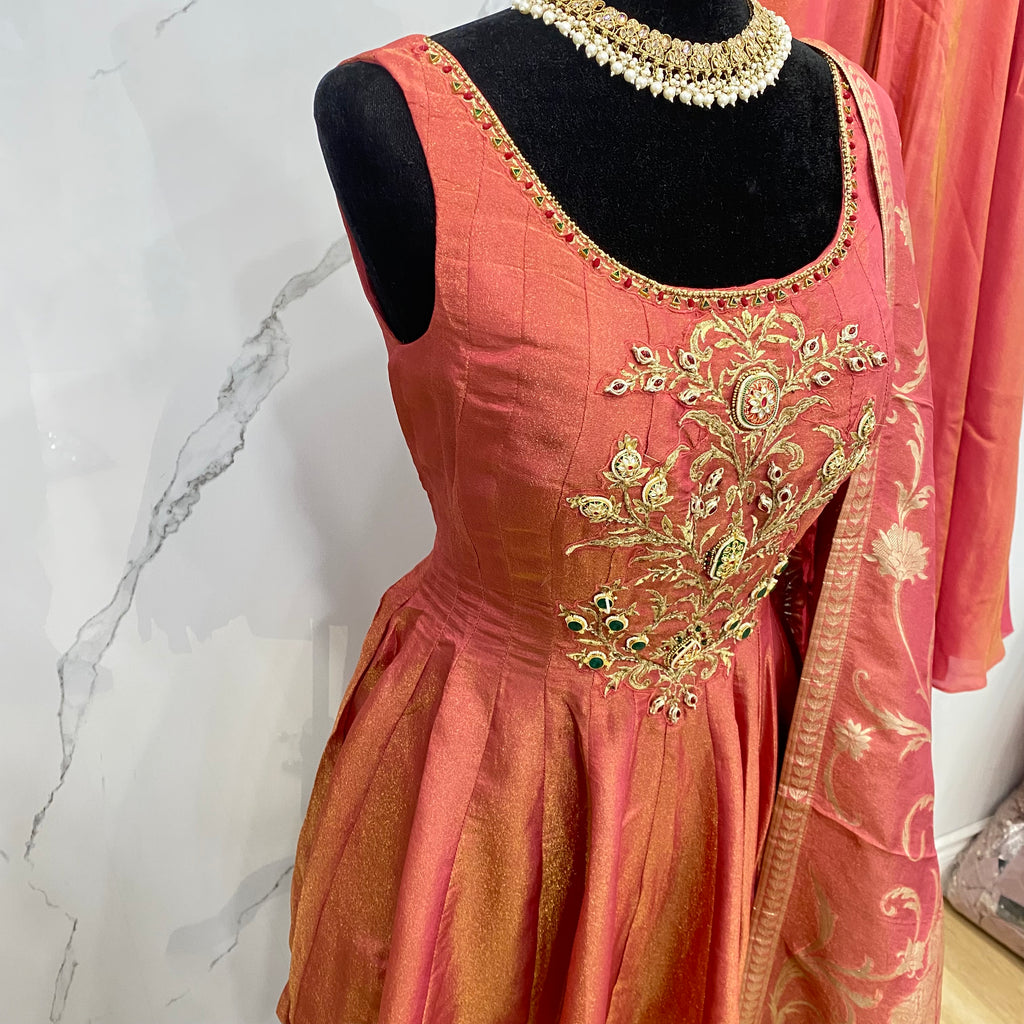 Designer embroidered shimmer silk suit