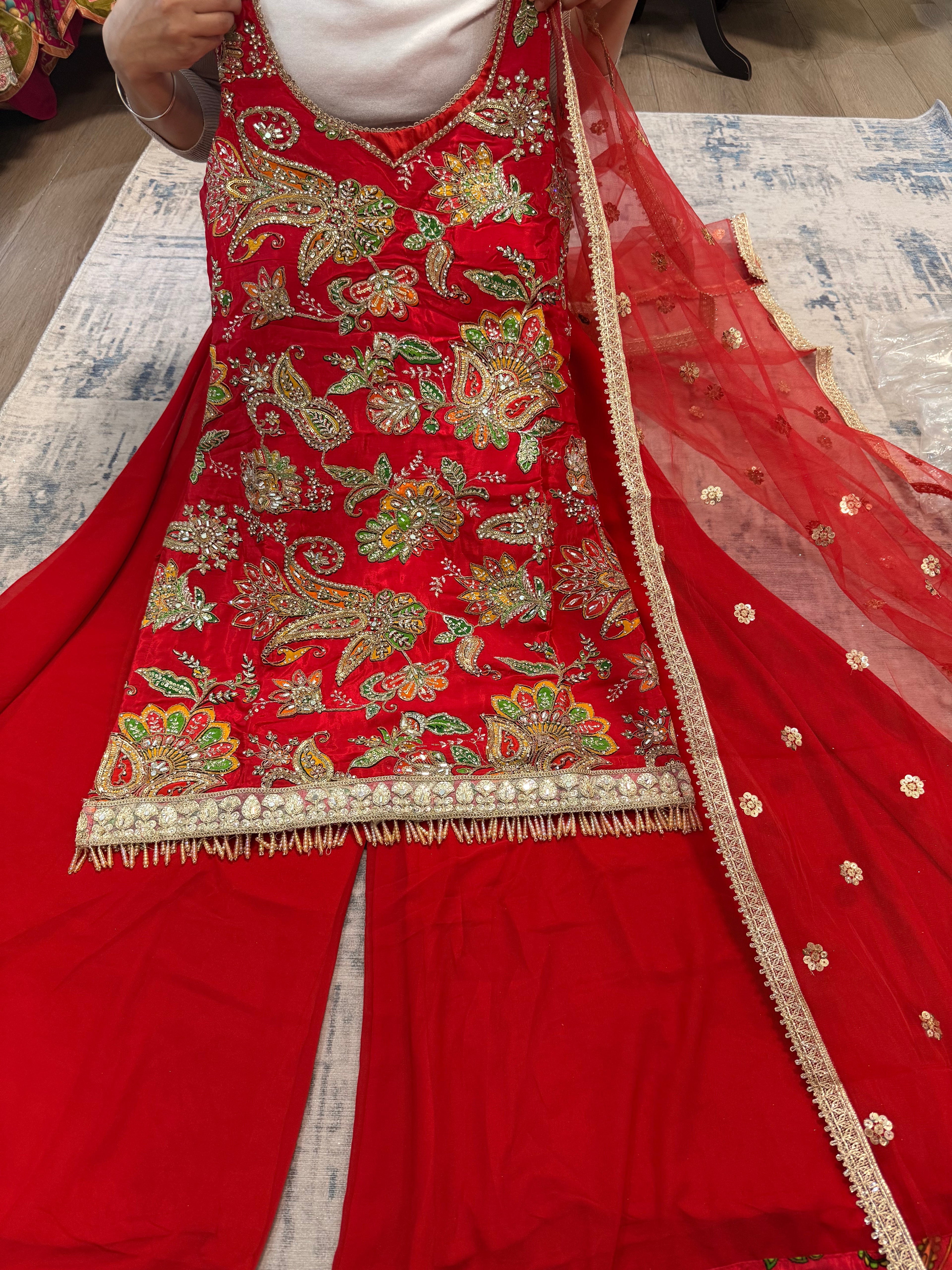 Hot pink Embroidered palazoo suit – Kanada Kulture
