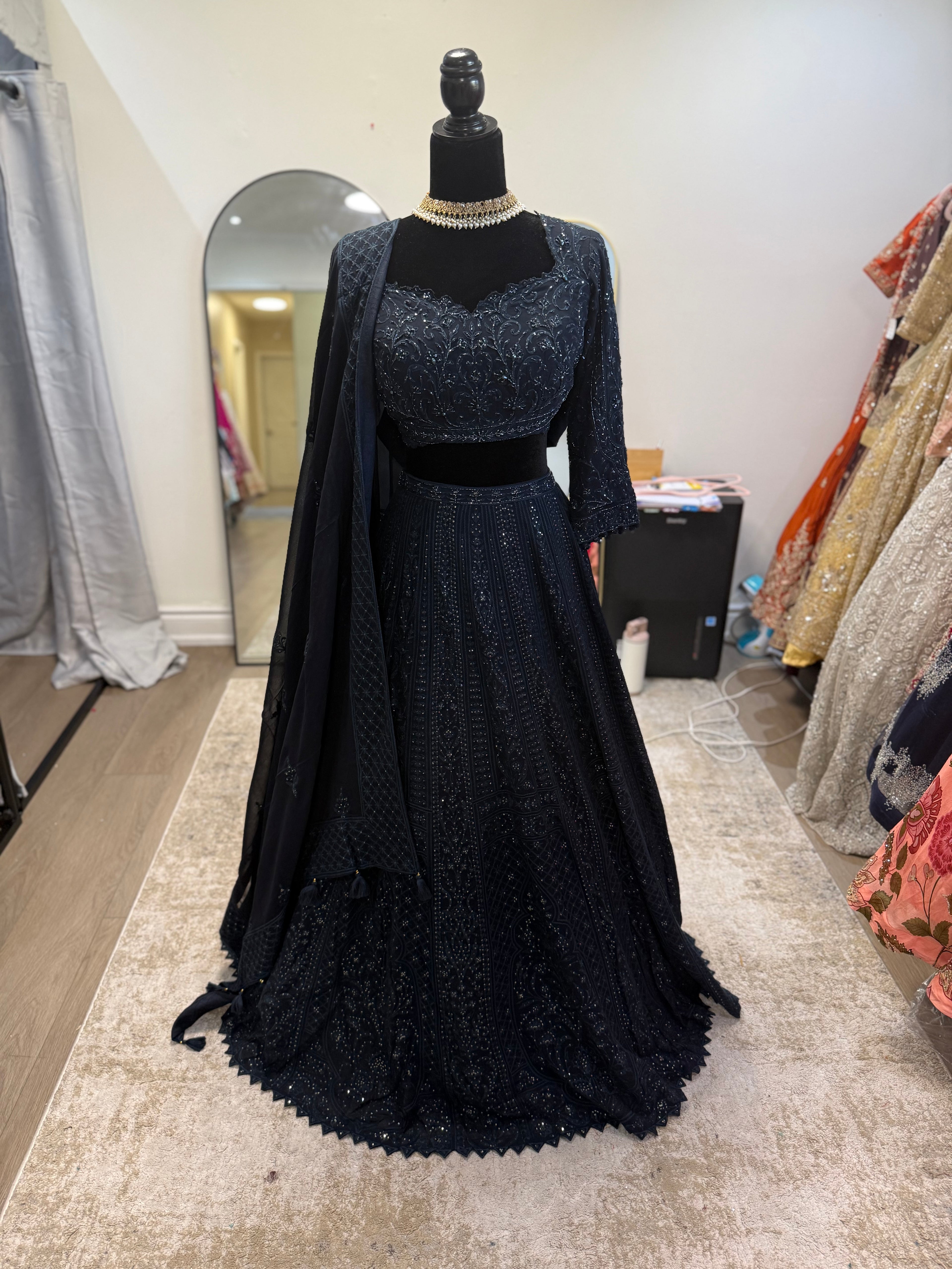 Beautiful dark navy blue reception Designer Lehenga choli