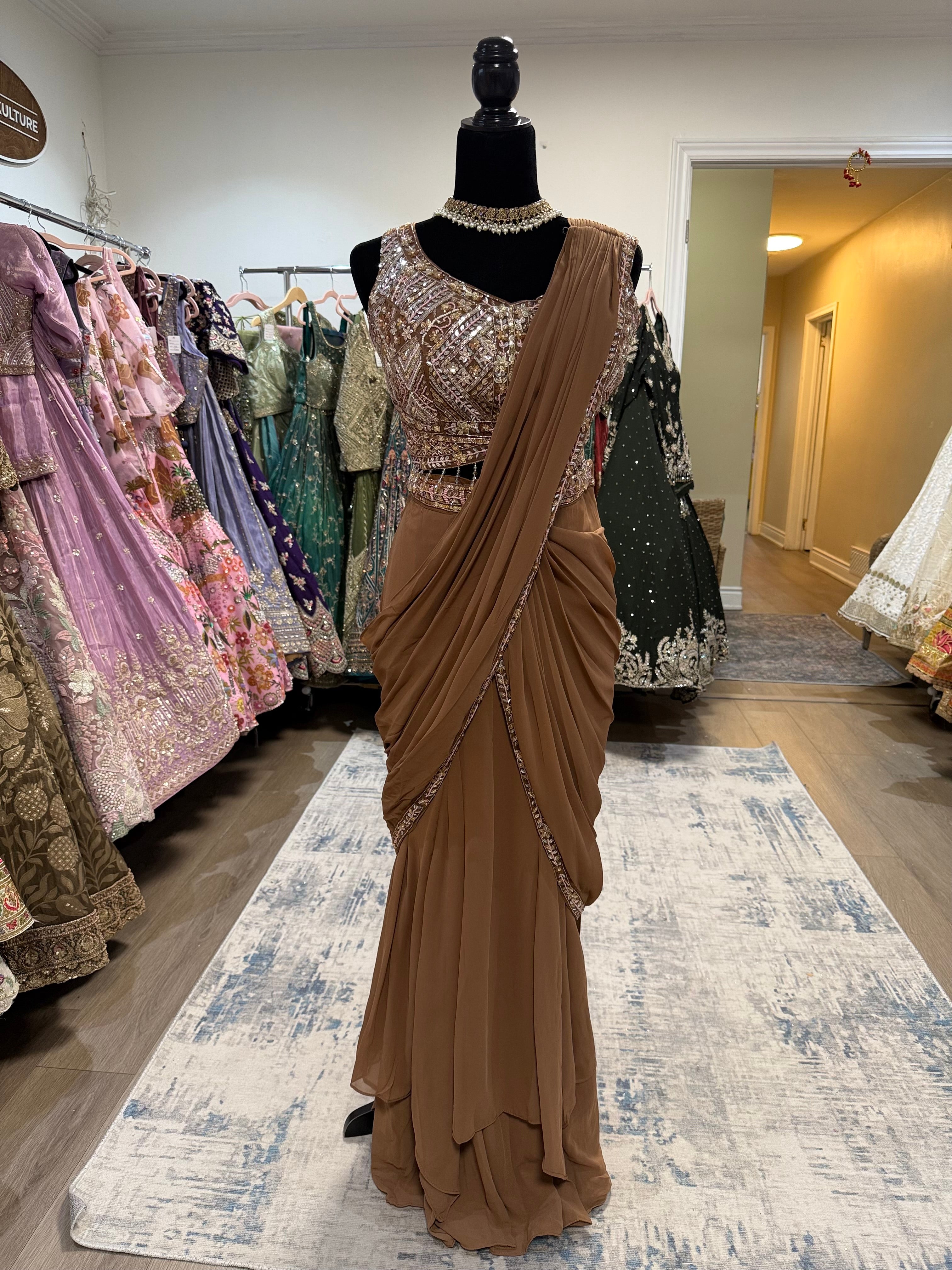 Hand work top with pre drape saree