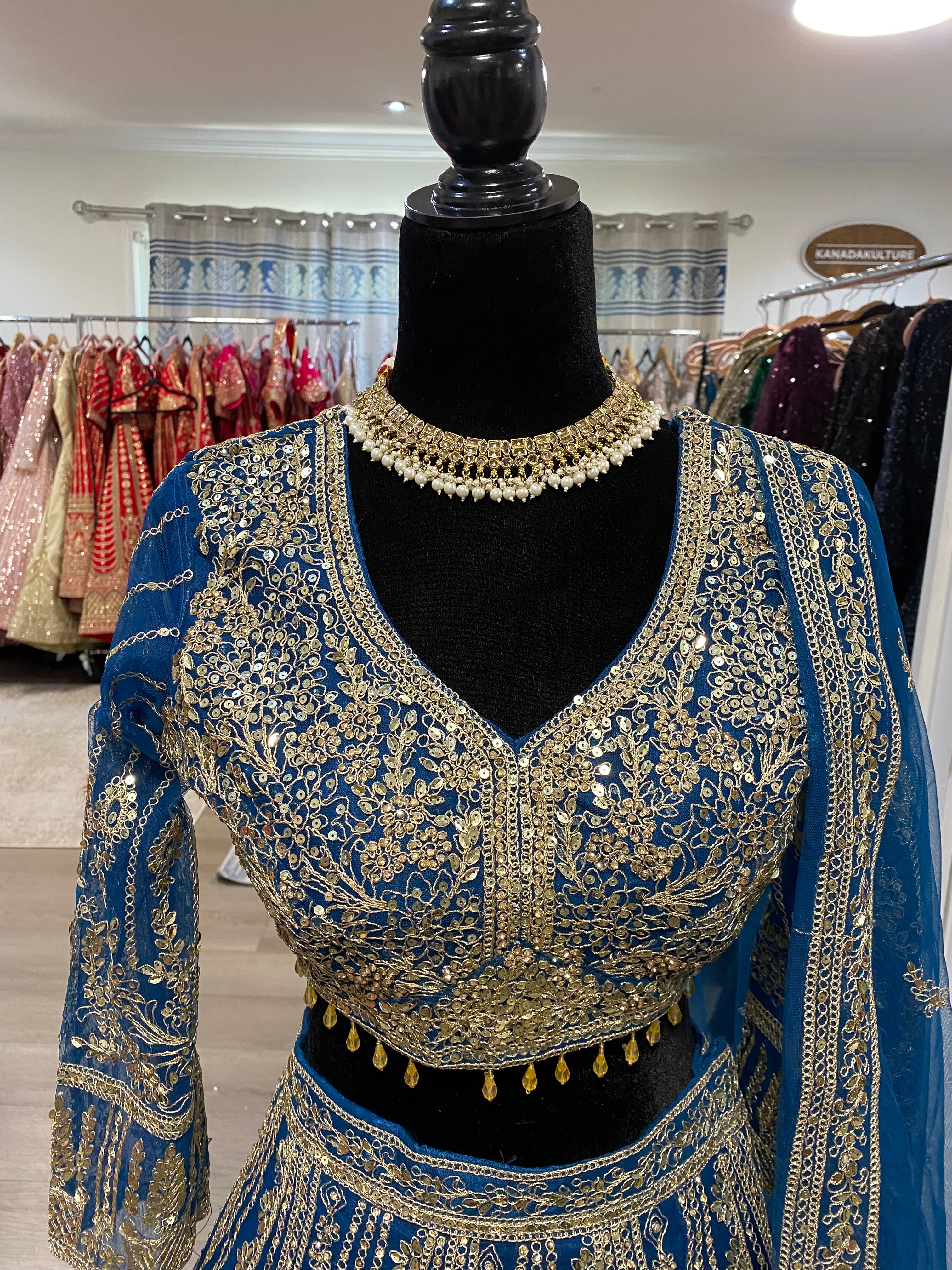 Blue gold lehenga choli