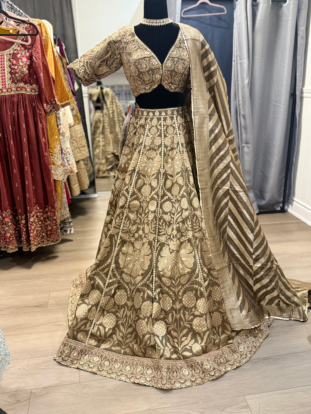 Beautiful grey gold choli with lehenga