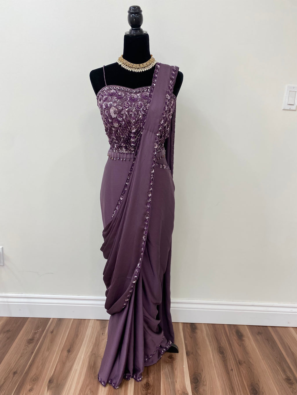 Spaghetti top with pre drape saree