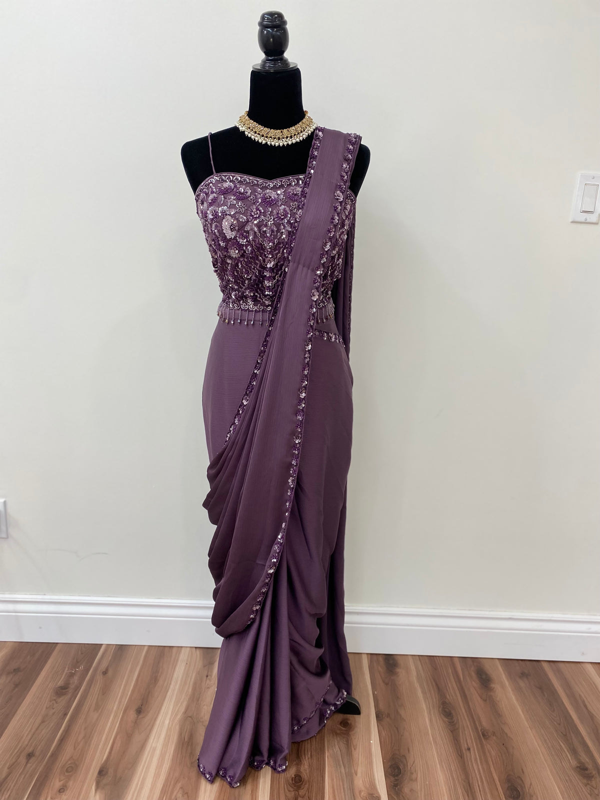 Spaghetti top with pre drape saree