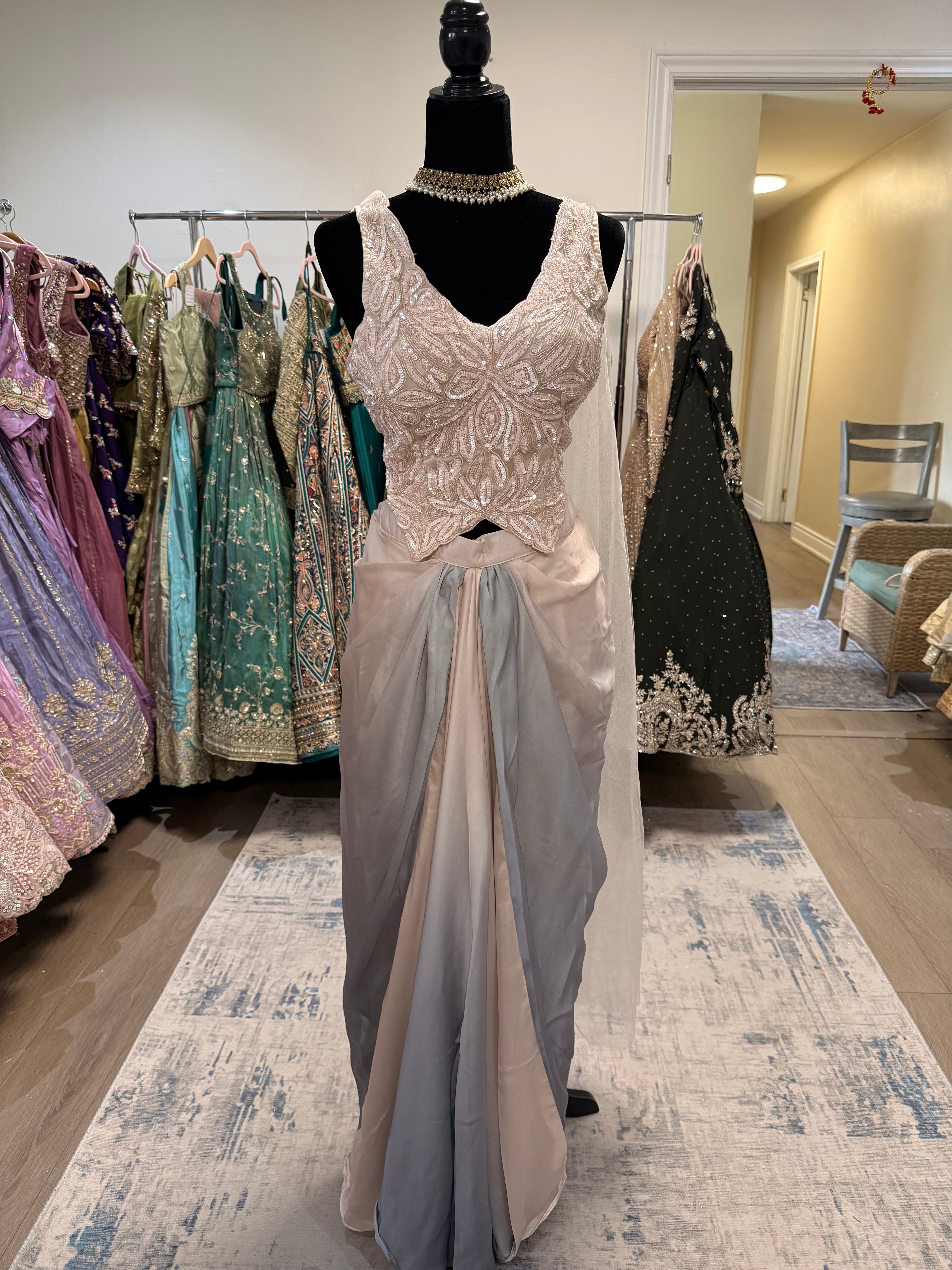 KanadaKulture - Designer blouse with pre drape saree - Exclusive Design