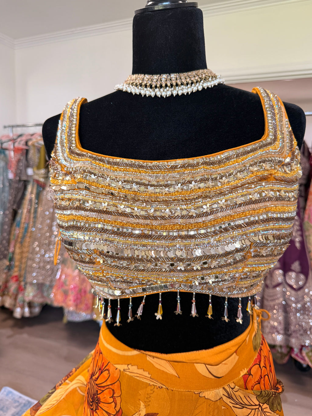 Hand work top with pre drape saree