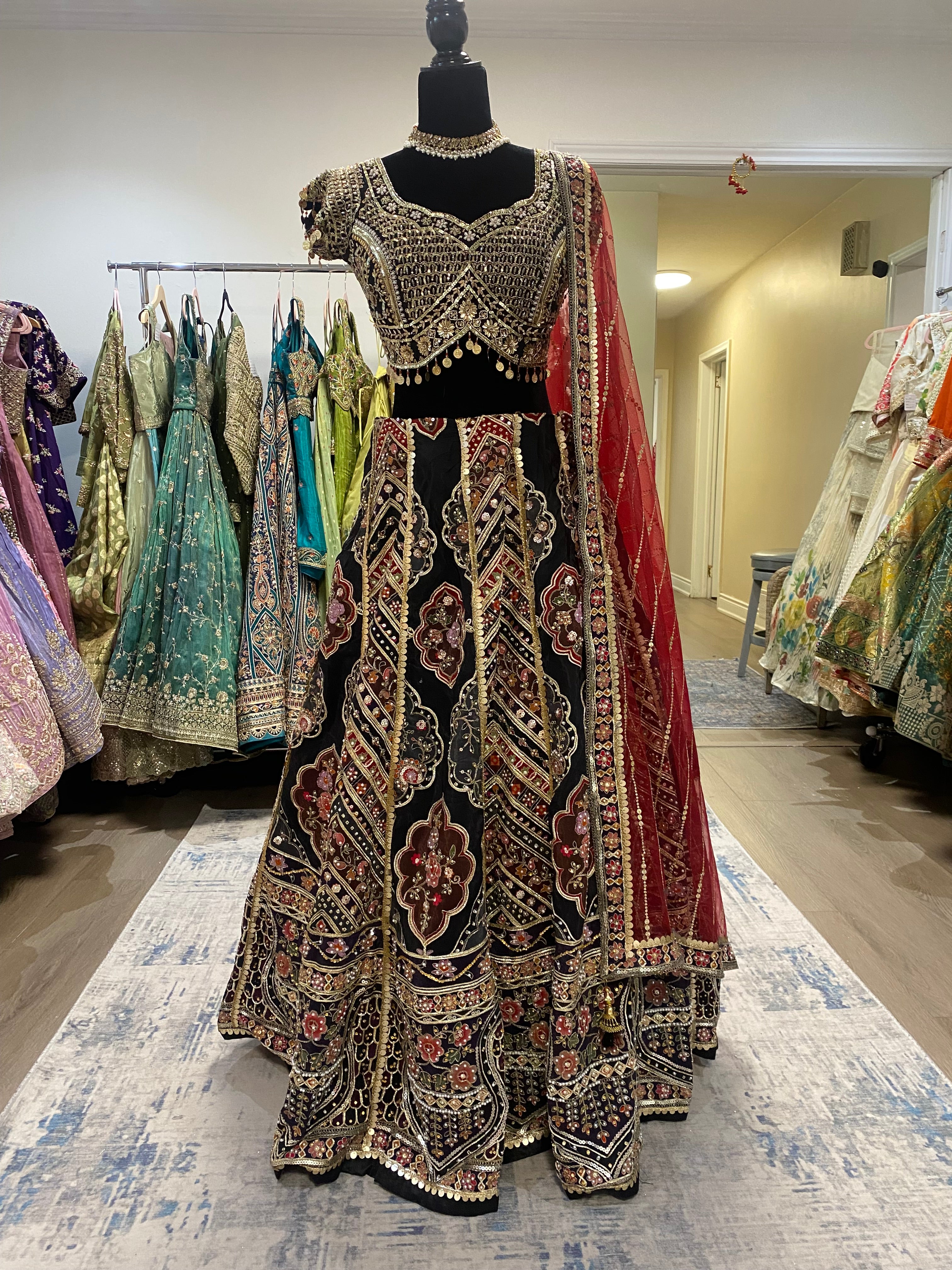 Black hand work lehenga