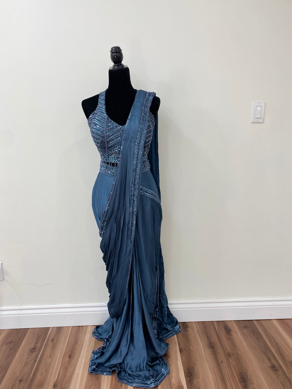 Hand work top with pre drape saree