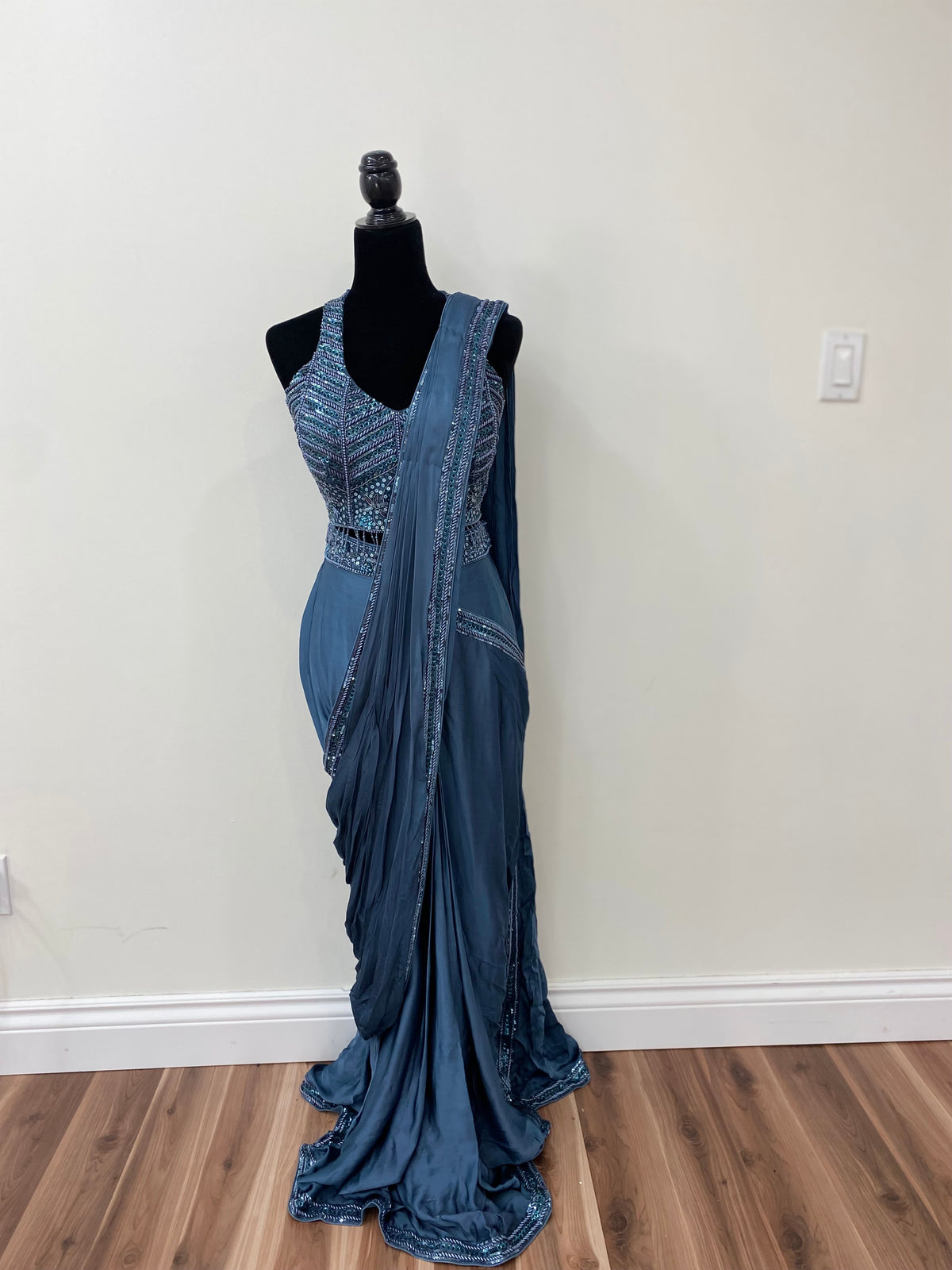 Hand work top with pre drape saree