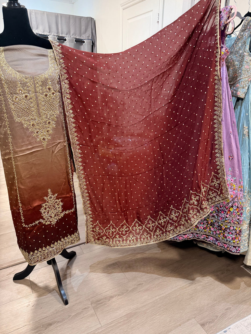 Unique ombre Hand Embroidered unstitched Suit – Kanada Kulture