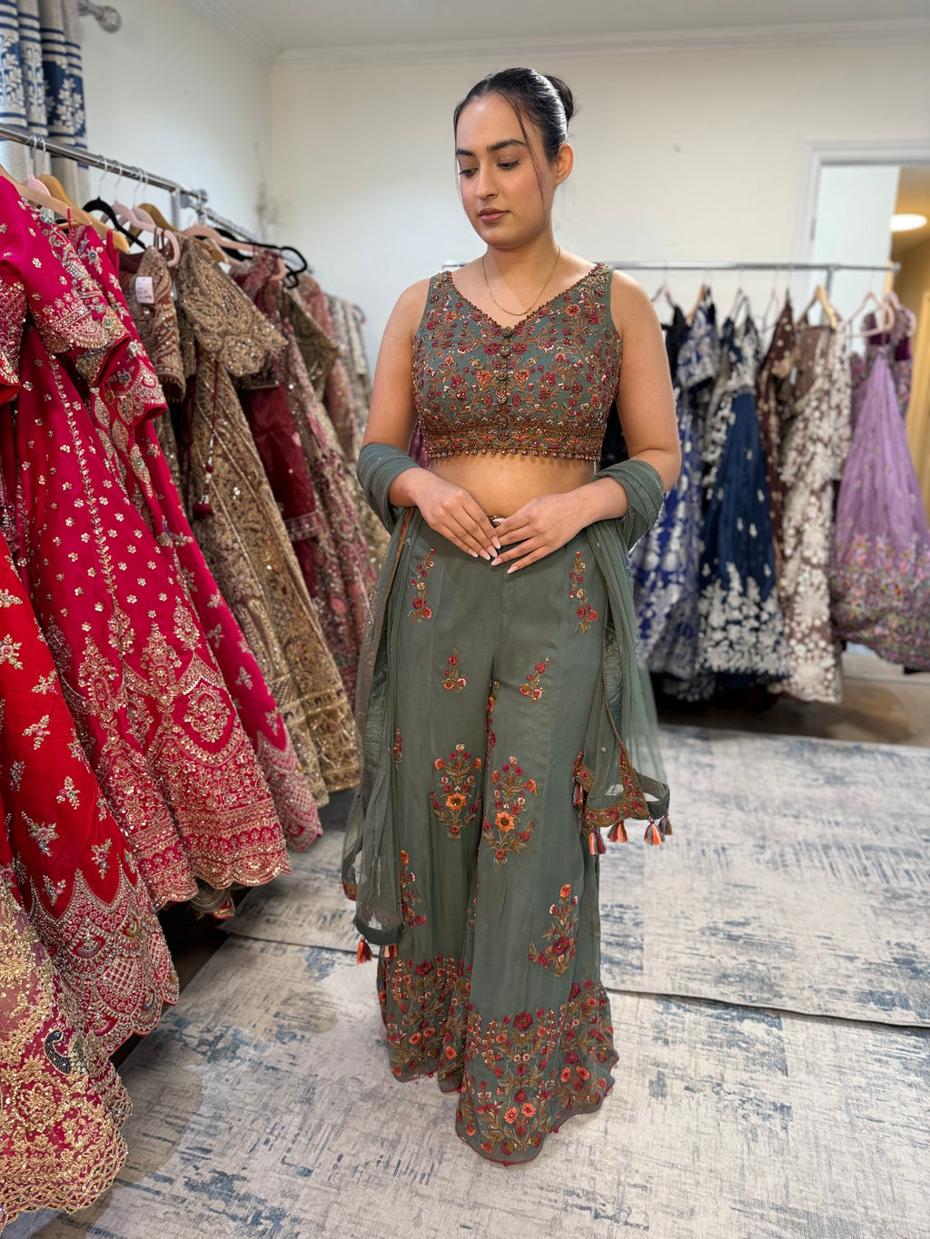 Crop top palazoo pant with hand work top