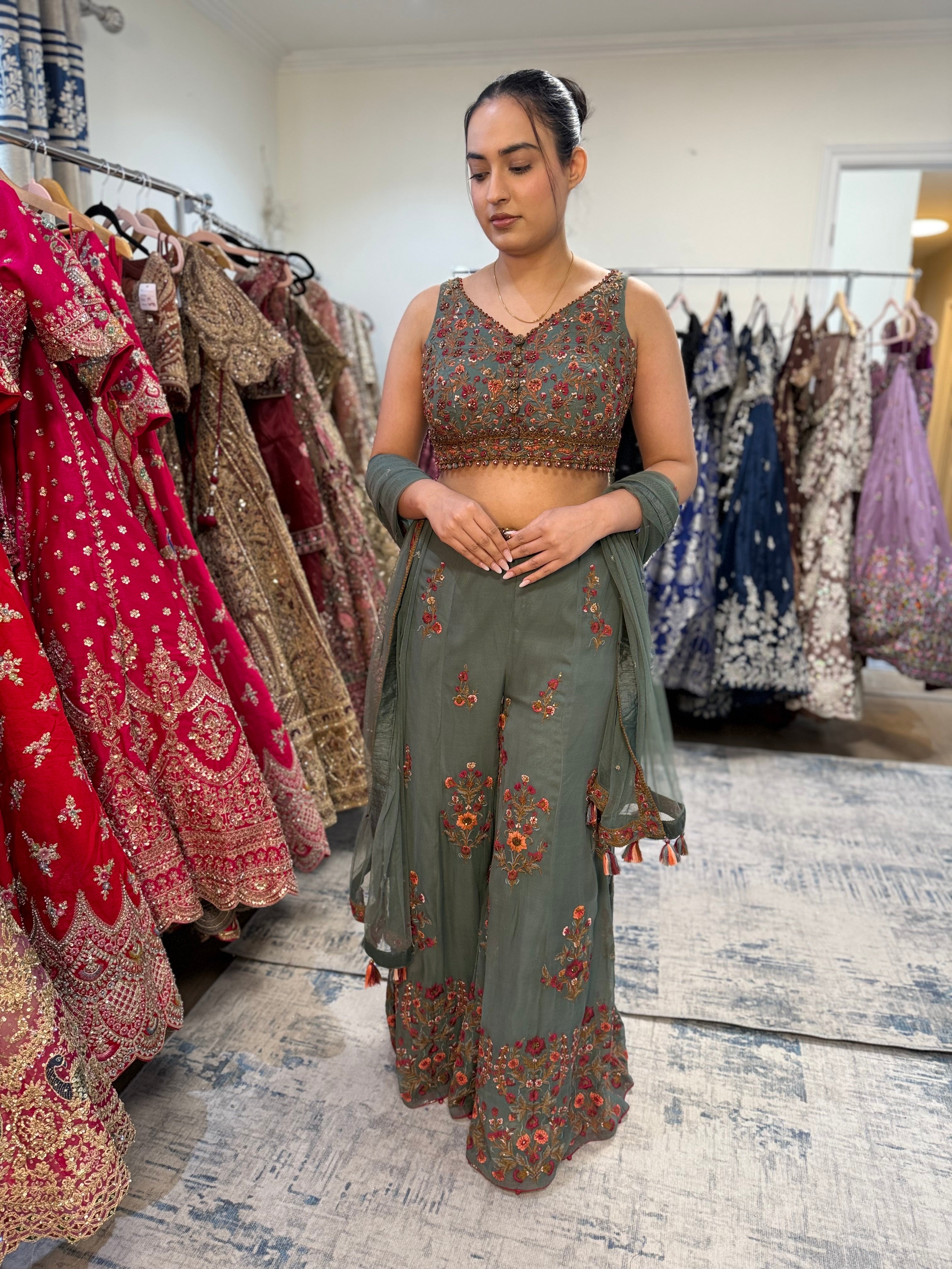 Crop top palazoo pant with hand work top