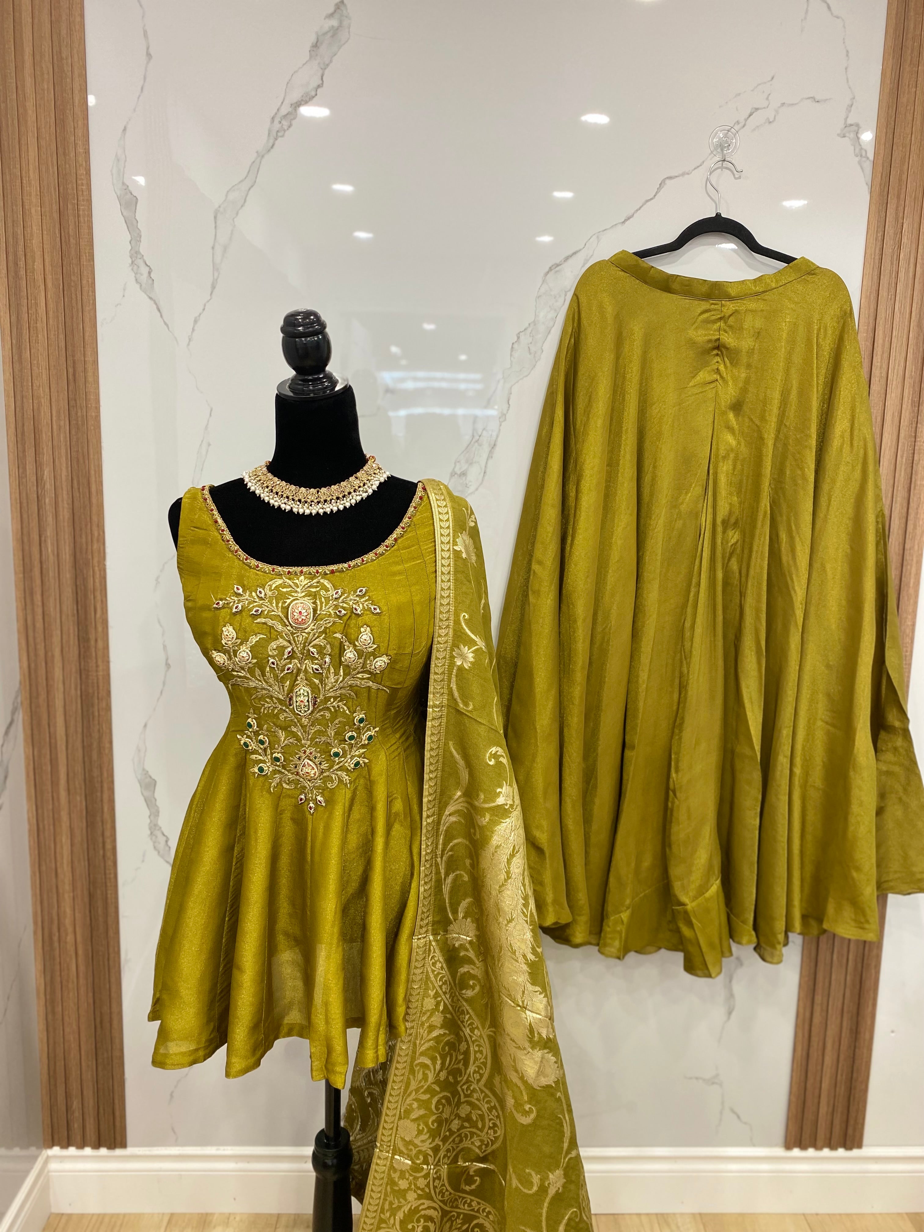 Designer embroidered shimmer silk suit