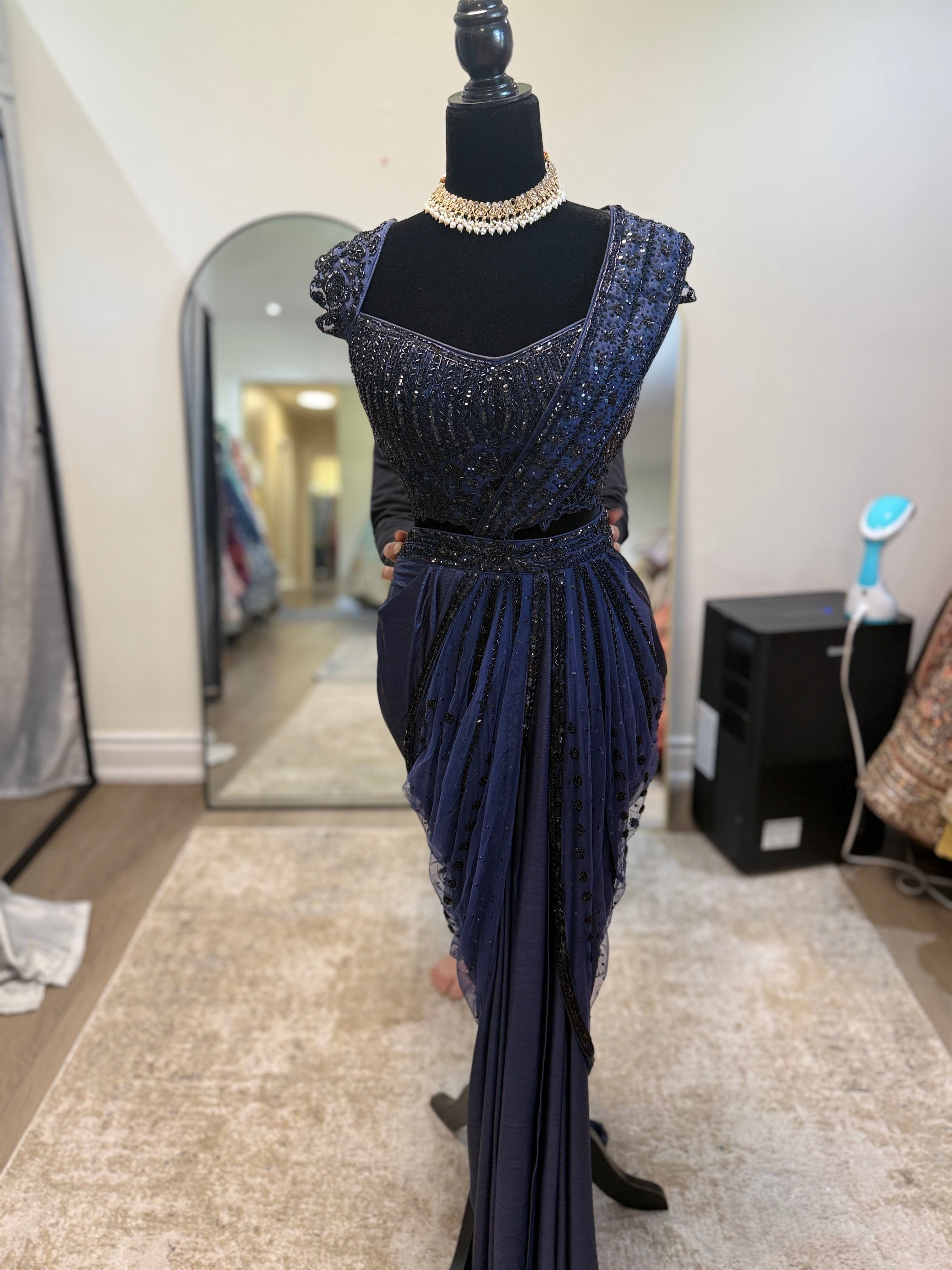 Hand work top with pre drape saree