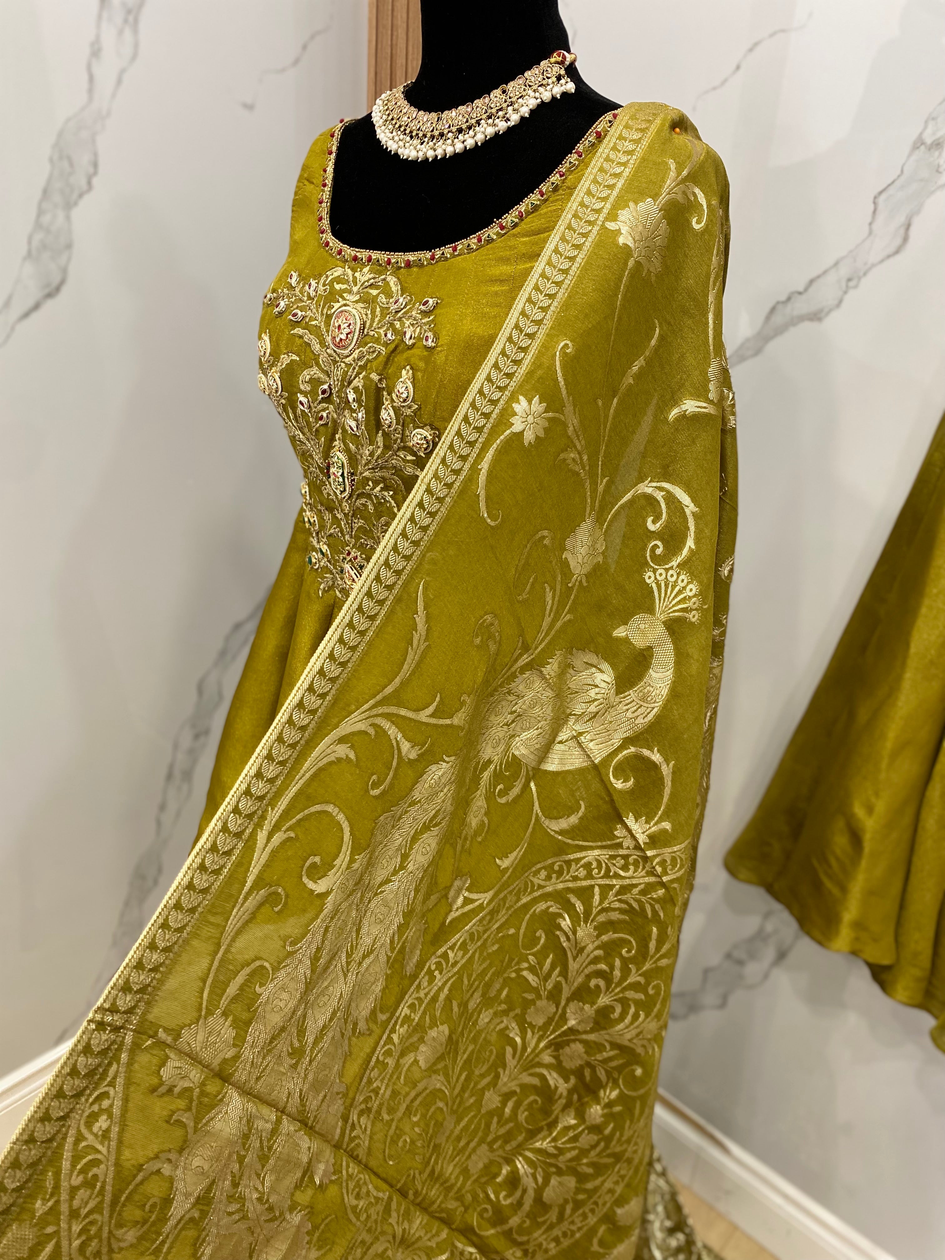Designer embroidered shimmer silk suit