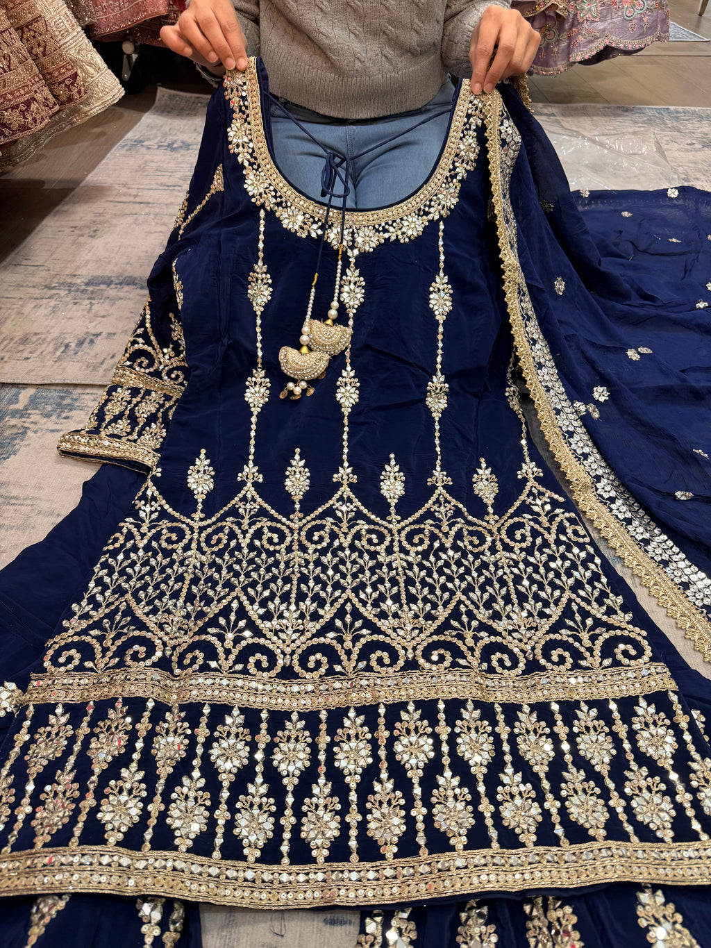 Real mirror work Embroidered suit – Kanada Kulture