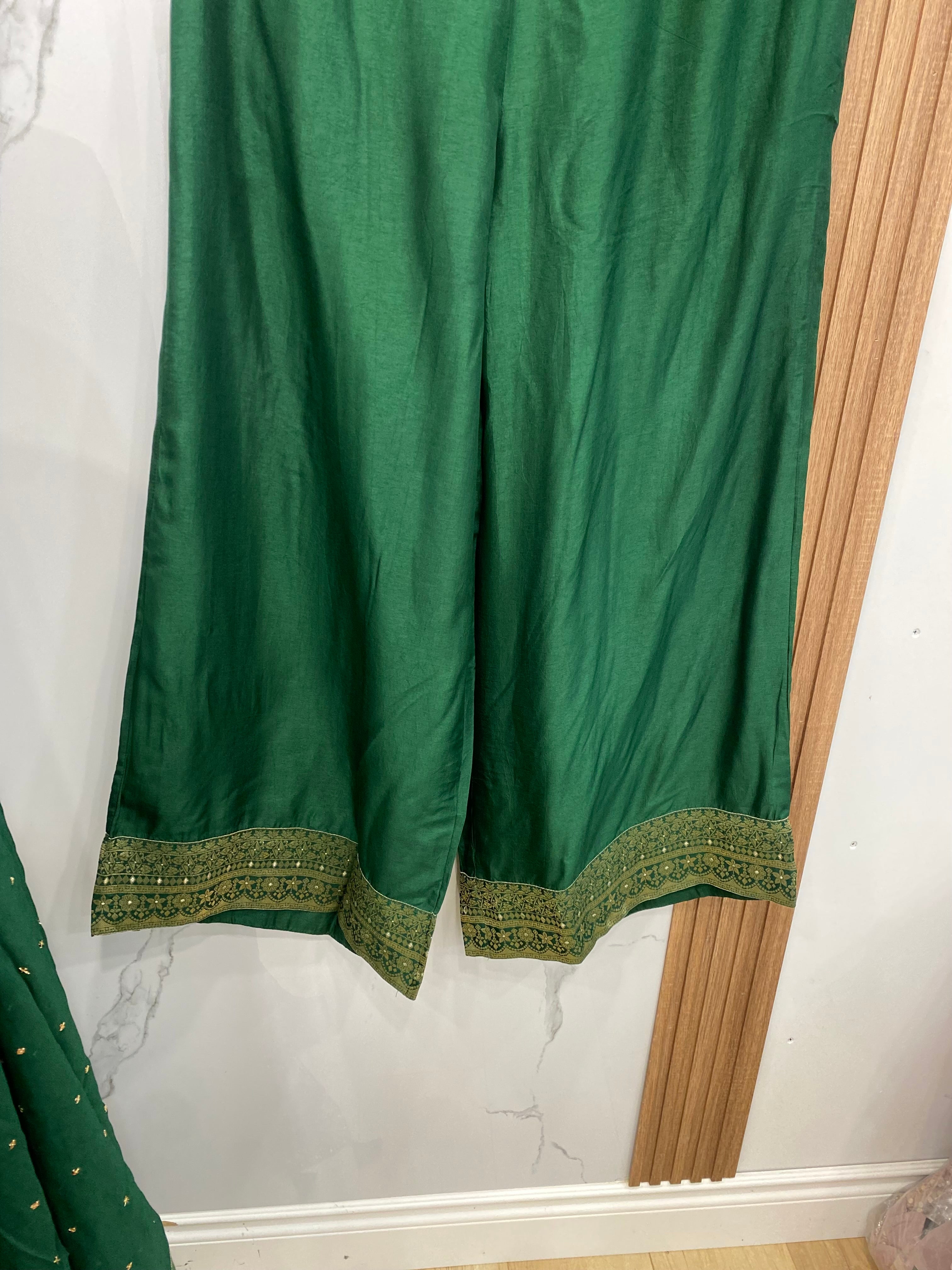 Designer front slit embroidered silk suit