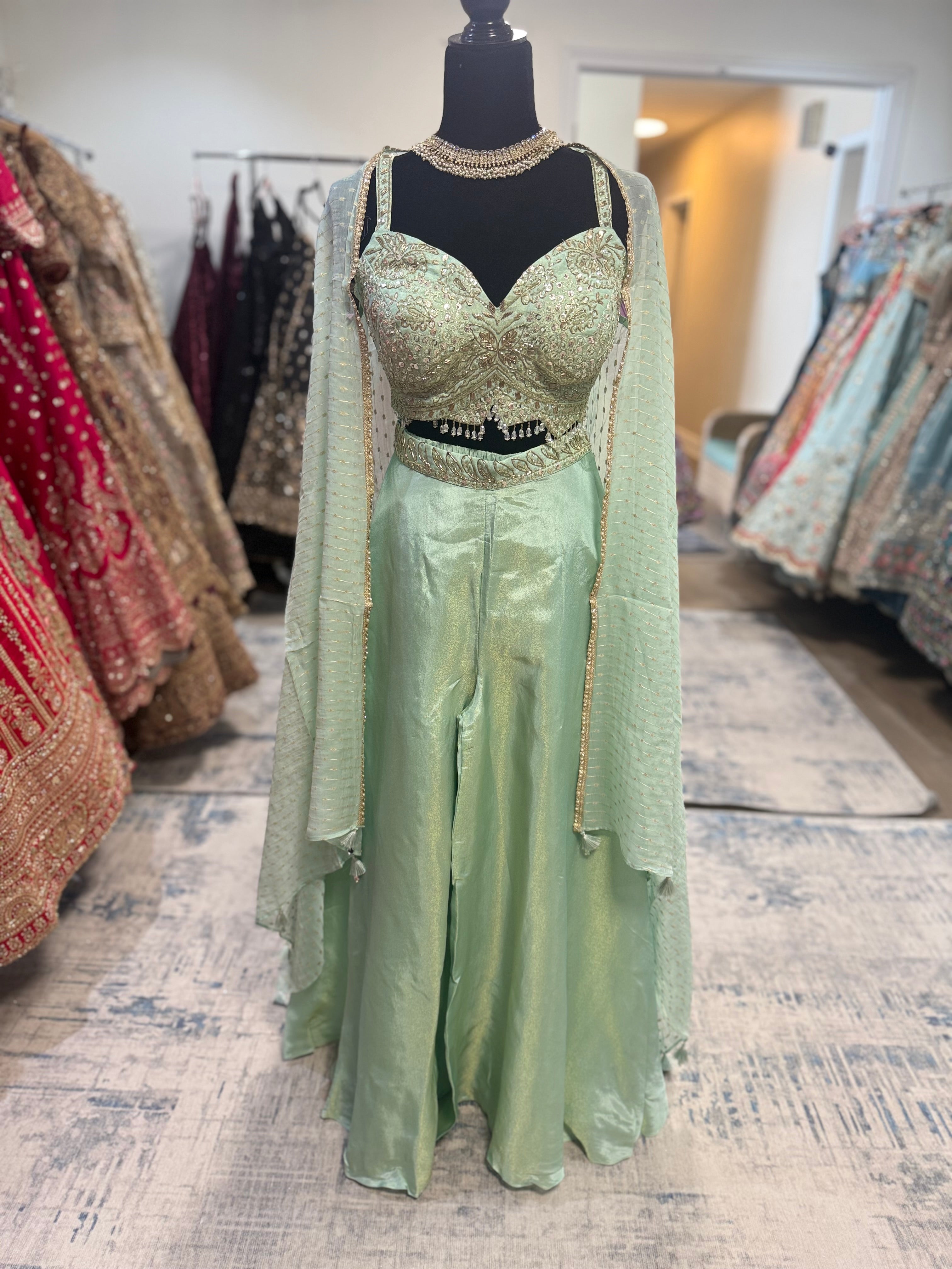 Crop top palazoo pant with hand work top