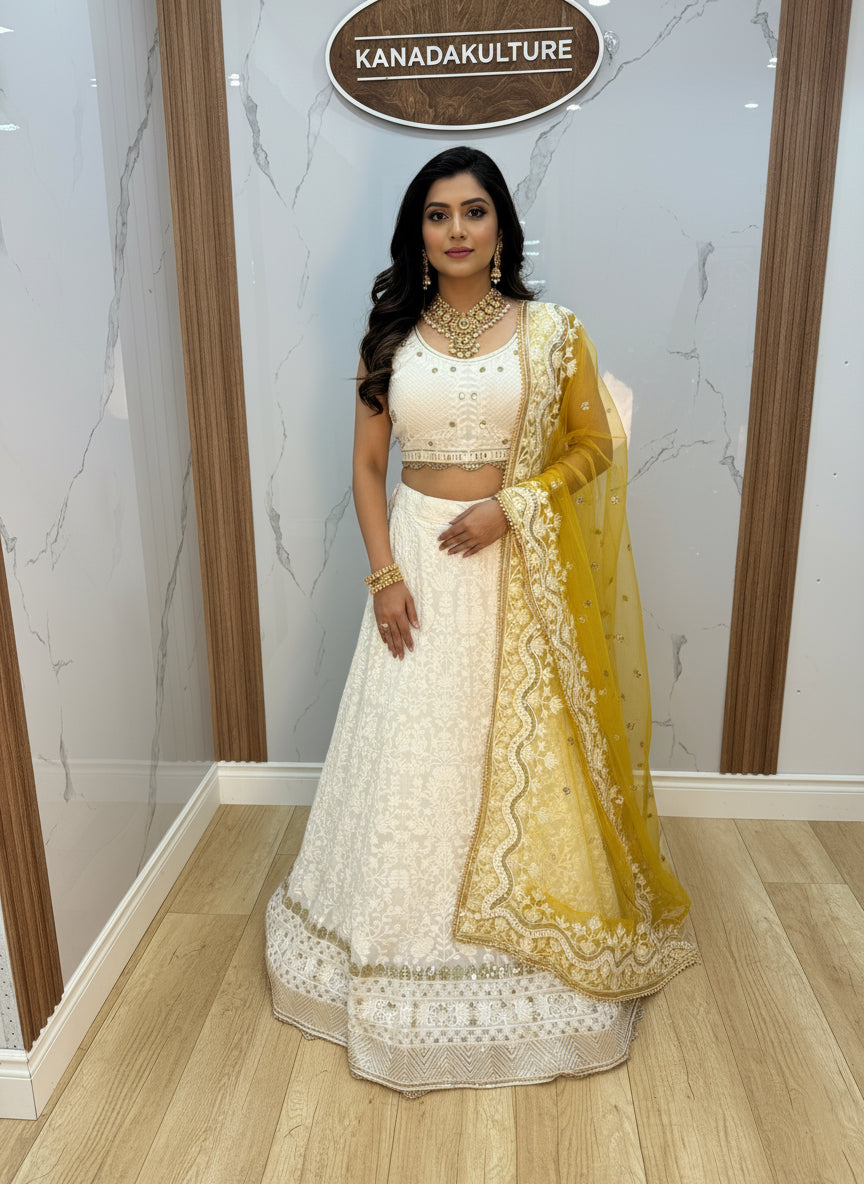 Traditional White Embroidered Georgette Lehenga Choli