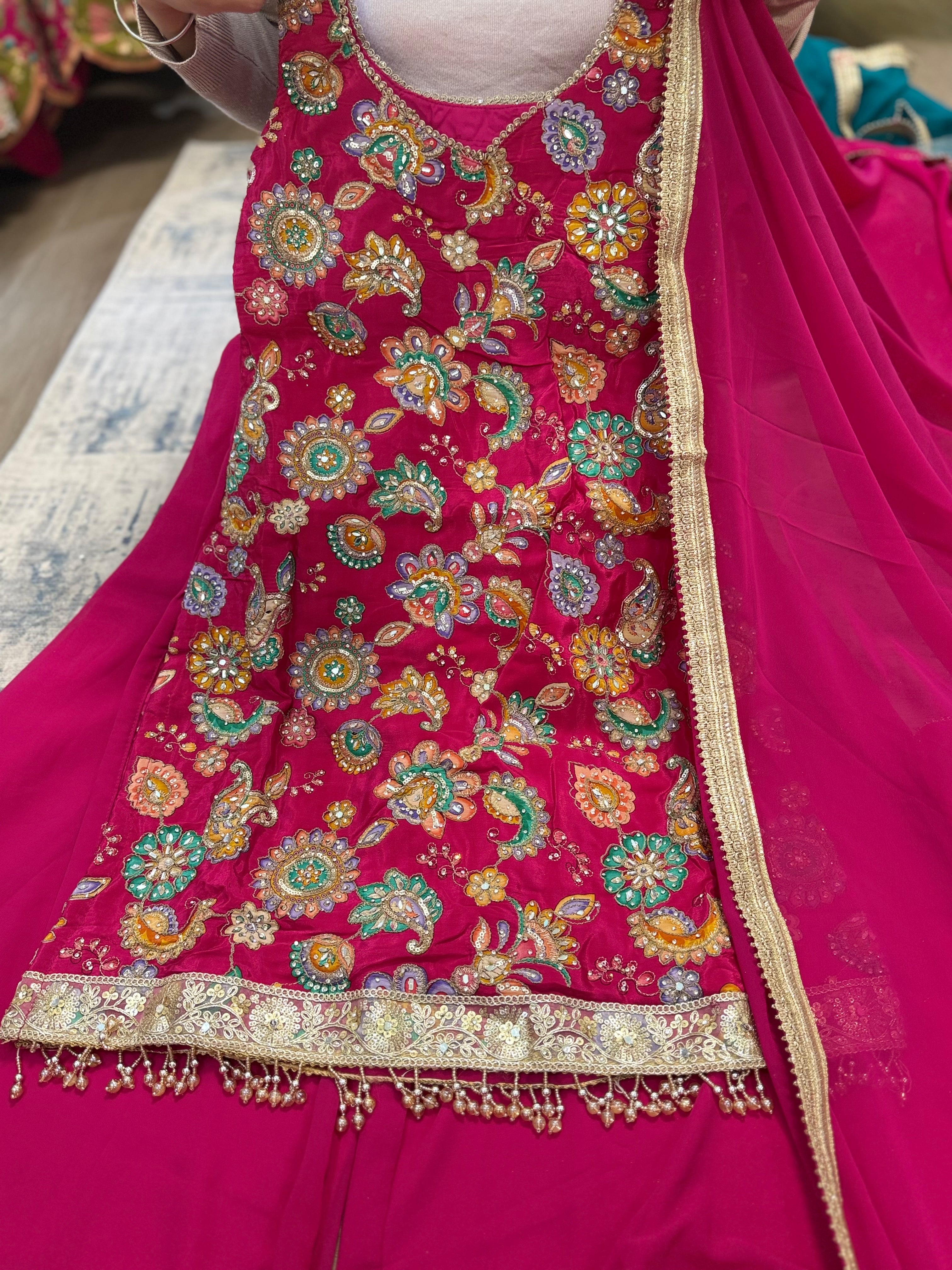 Hot pink Embroidered palazoo suit – Kanada Kulture