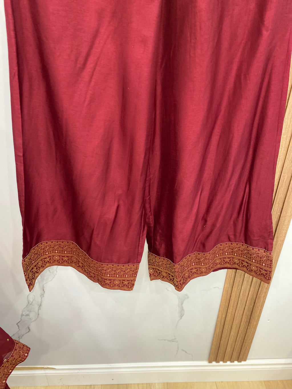 Designer front slit embroidered silk suit