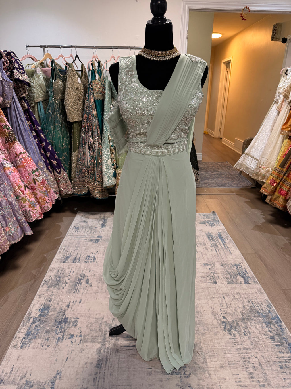 Bridesmaids Hand work top with pre drape saree