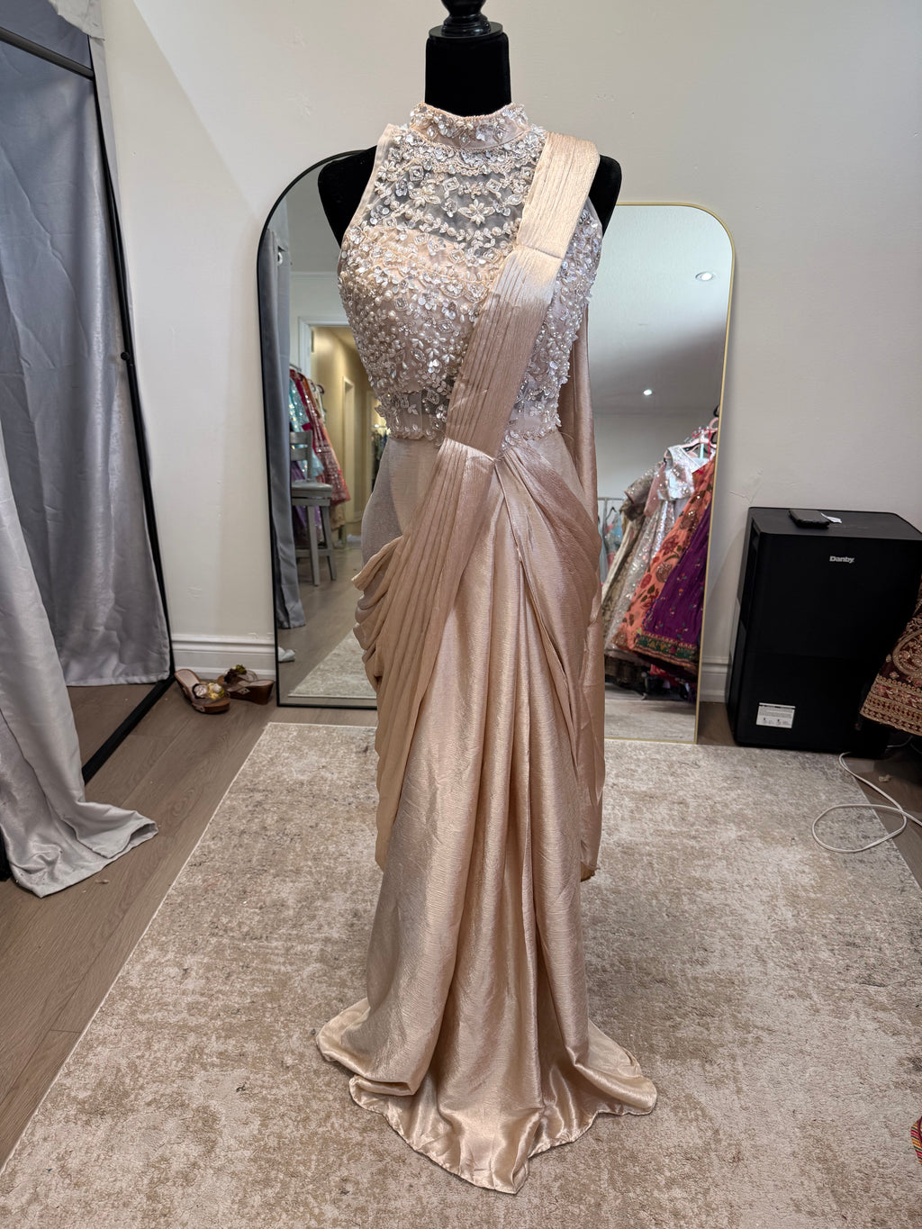Hand work top with pre drape saree