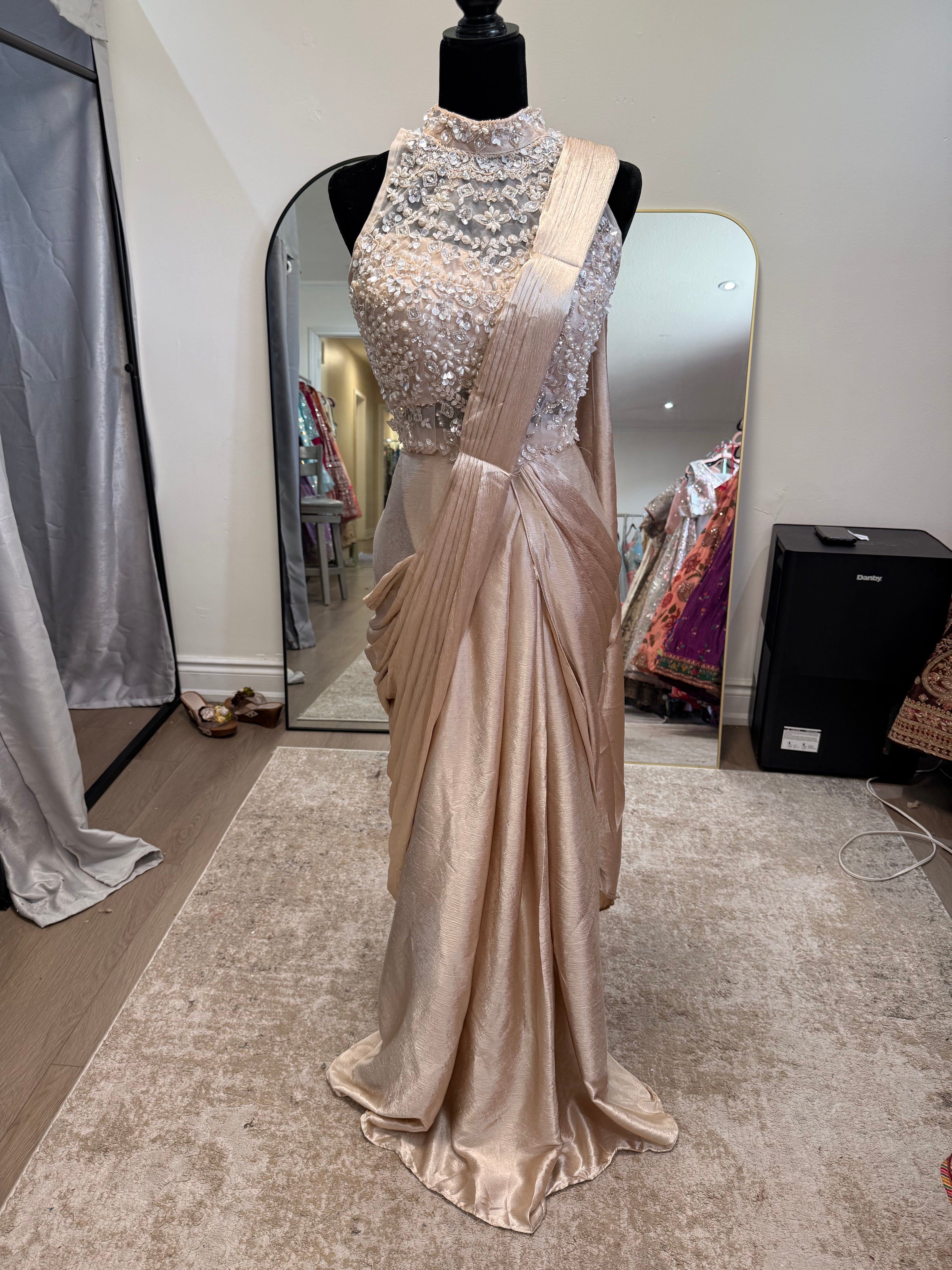 Hand work top with pre drape saree