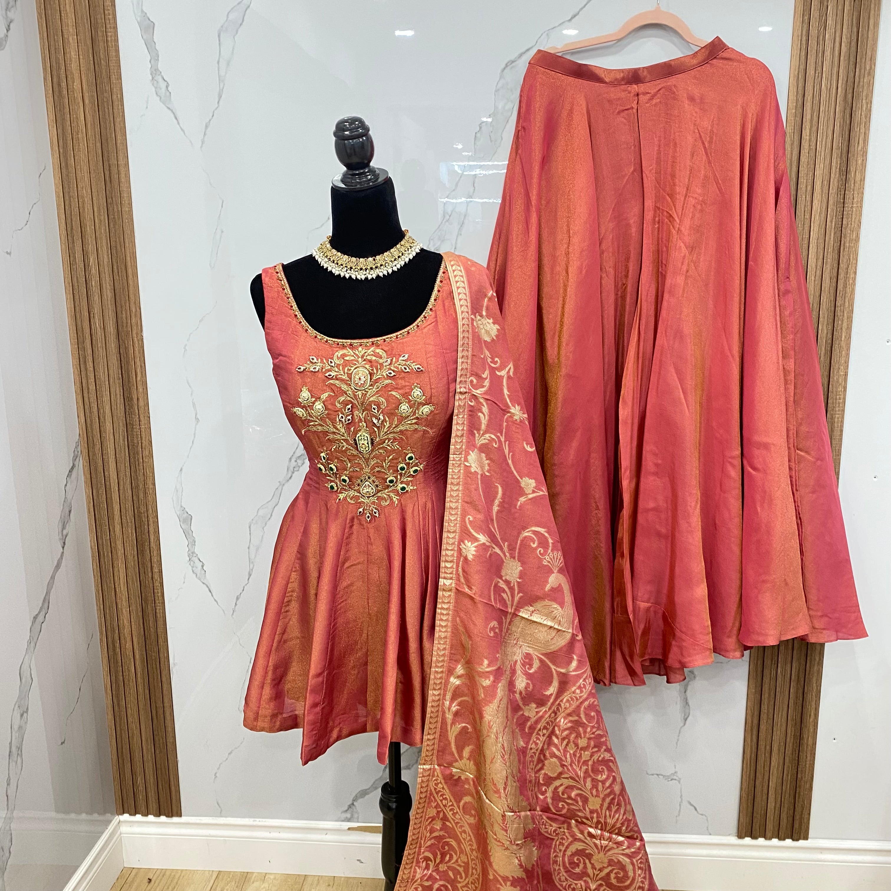 Designer embroidered shimmer silk suit