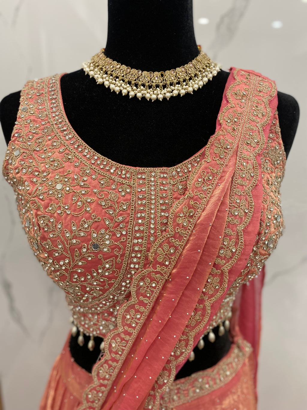 Bridesmaids Hand work top with pre drape lehenga
