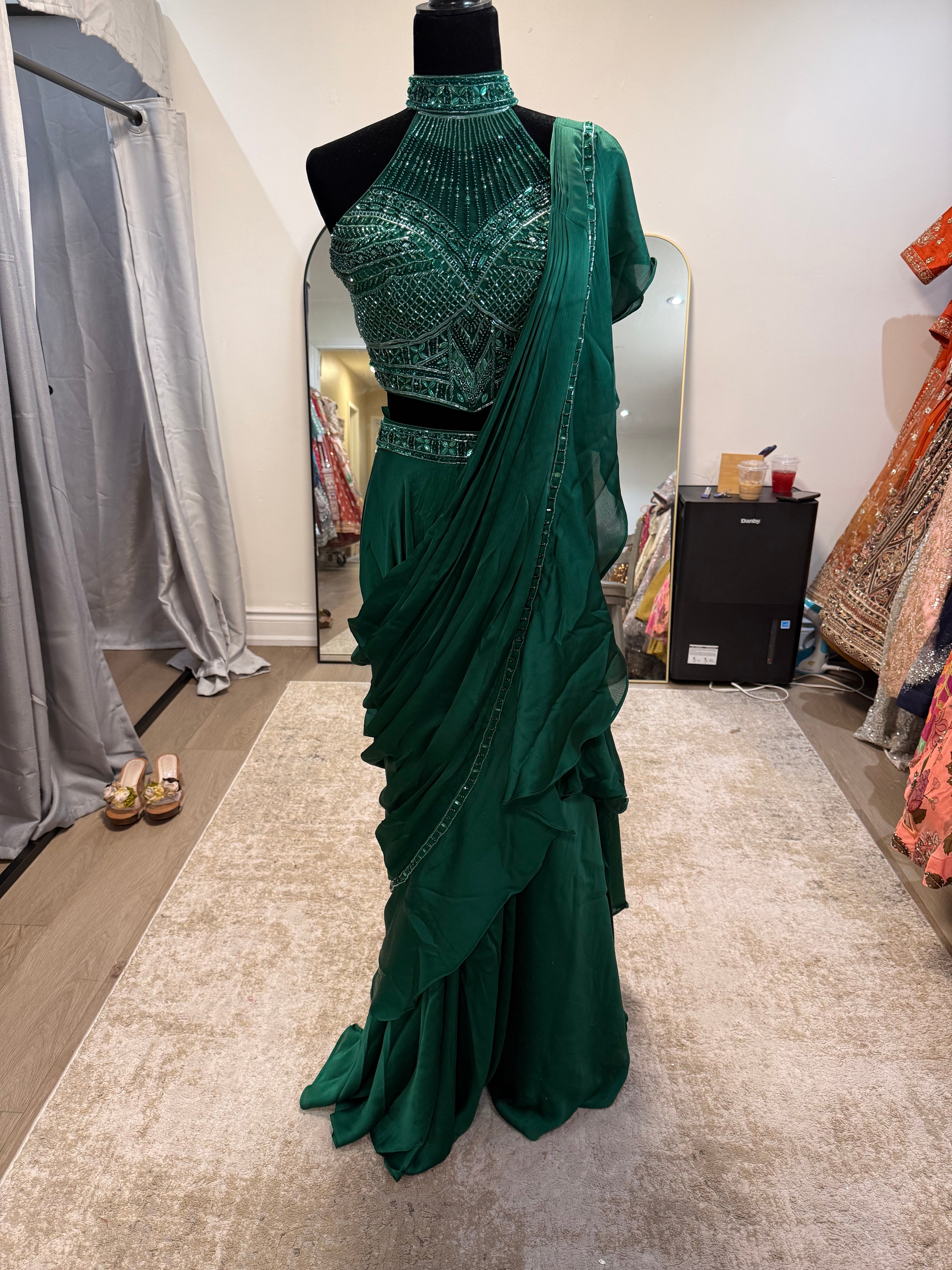 Hand work top with pre drape saree