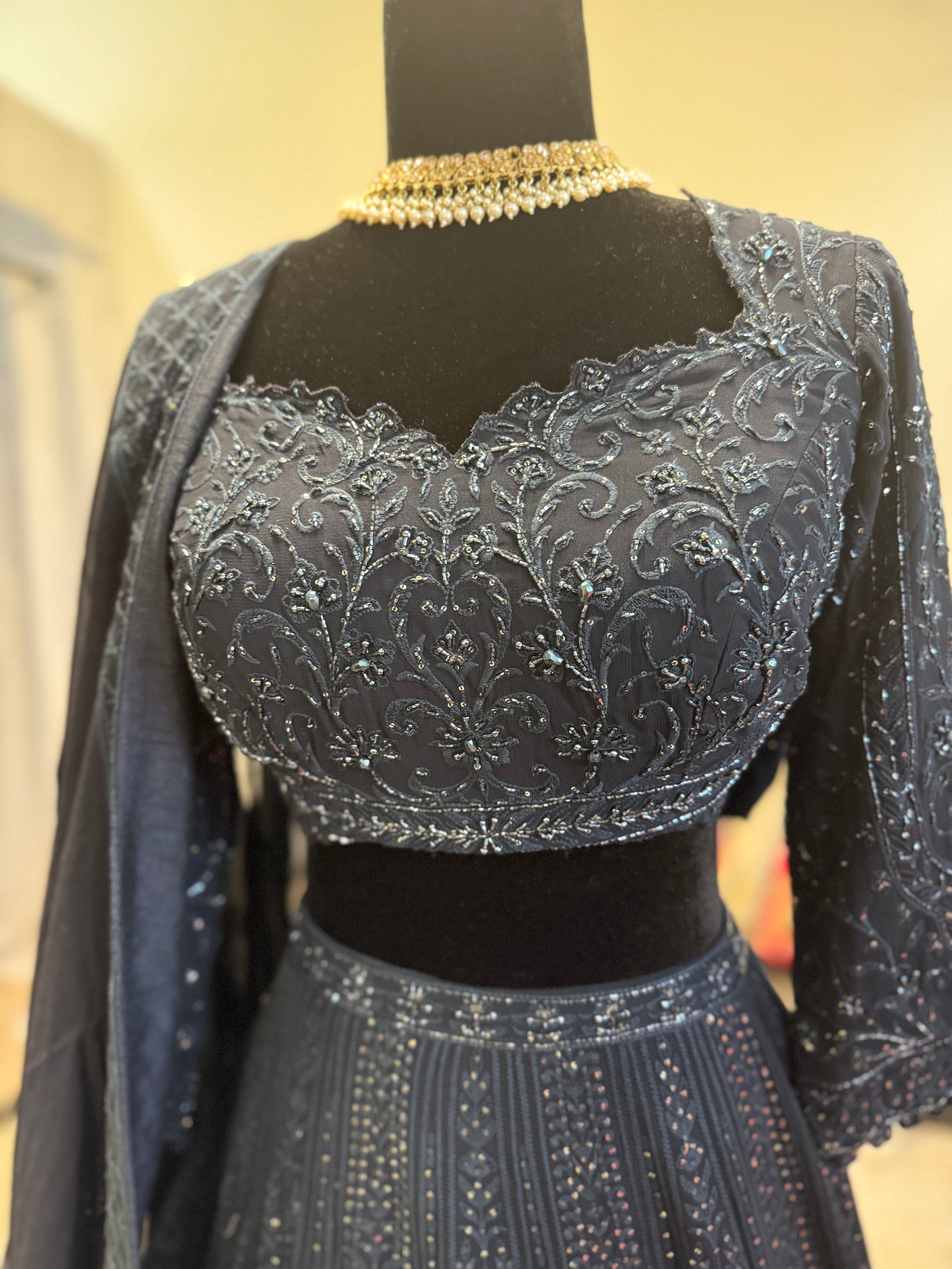 Beautiful dark navy blue reception Designer Lehenga choli