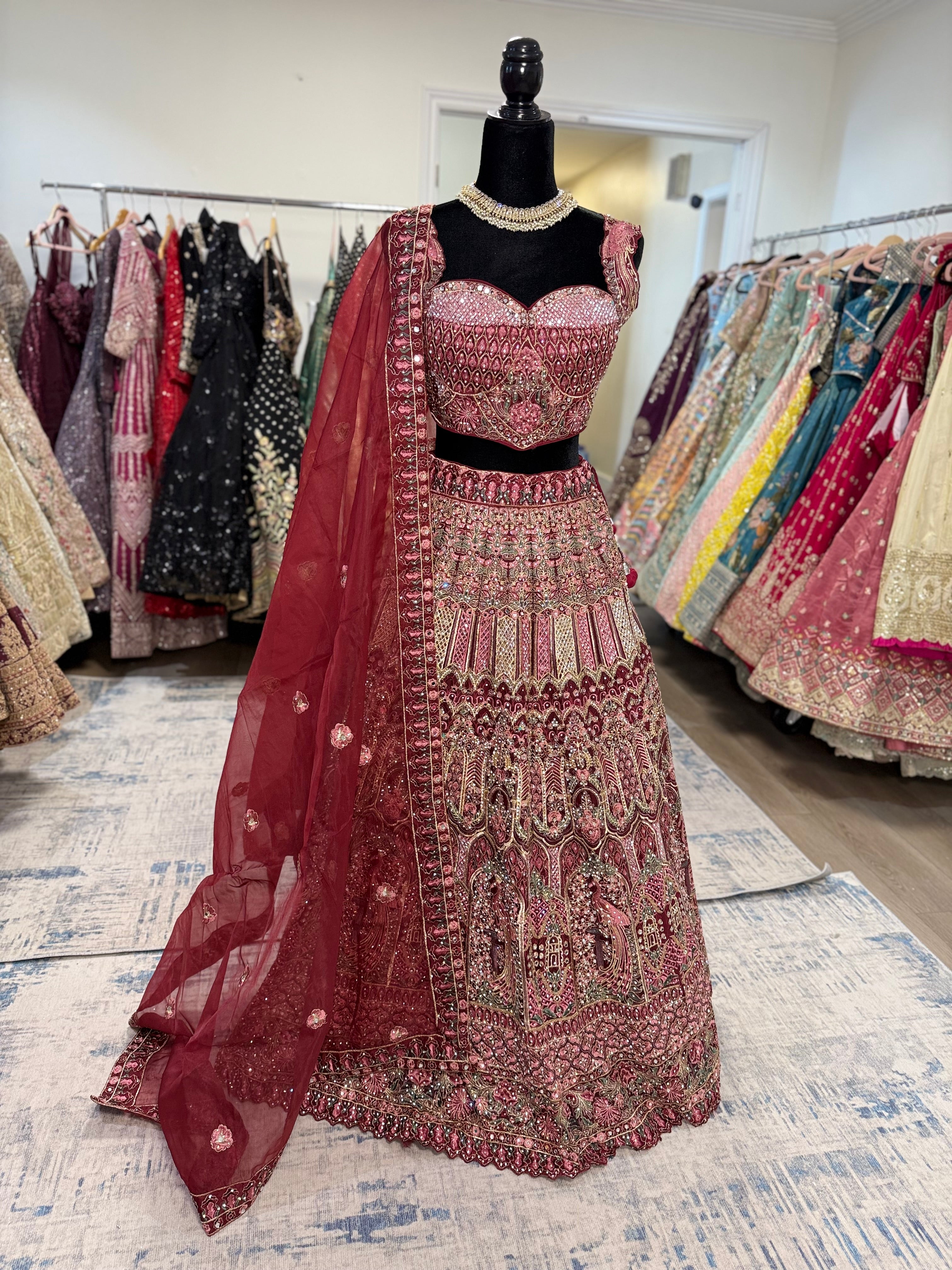 Anaya Mirror work maroon lehenga