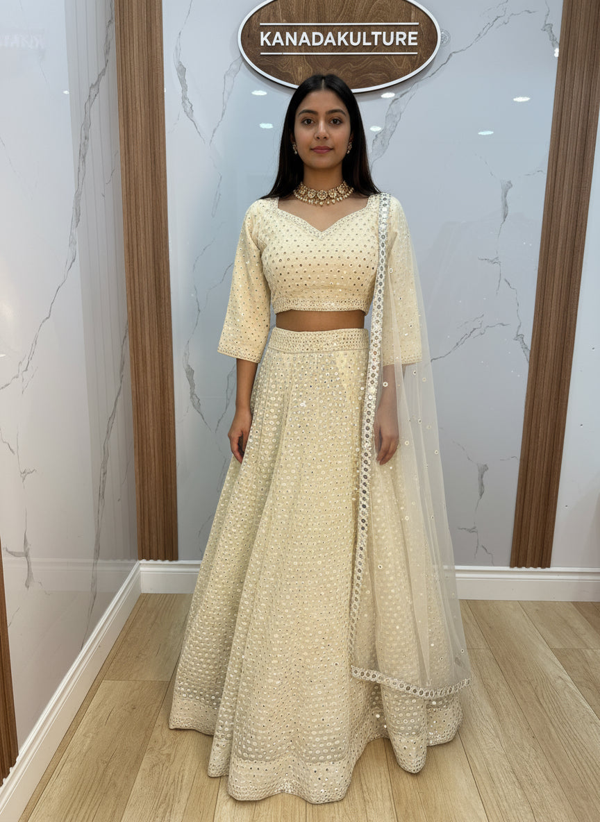 White Sequence Embroidered Georgette Lehenga Choli