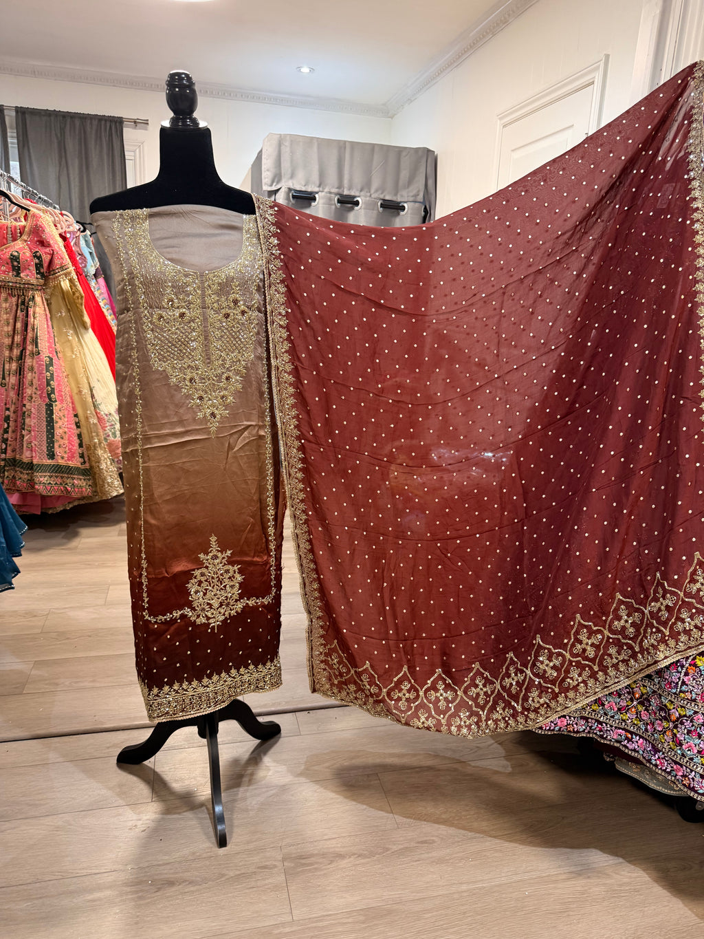 Unique ombre Hand Embroidered unstitched Suit – Kanada Kulture