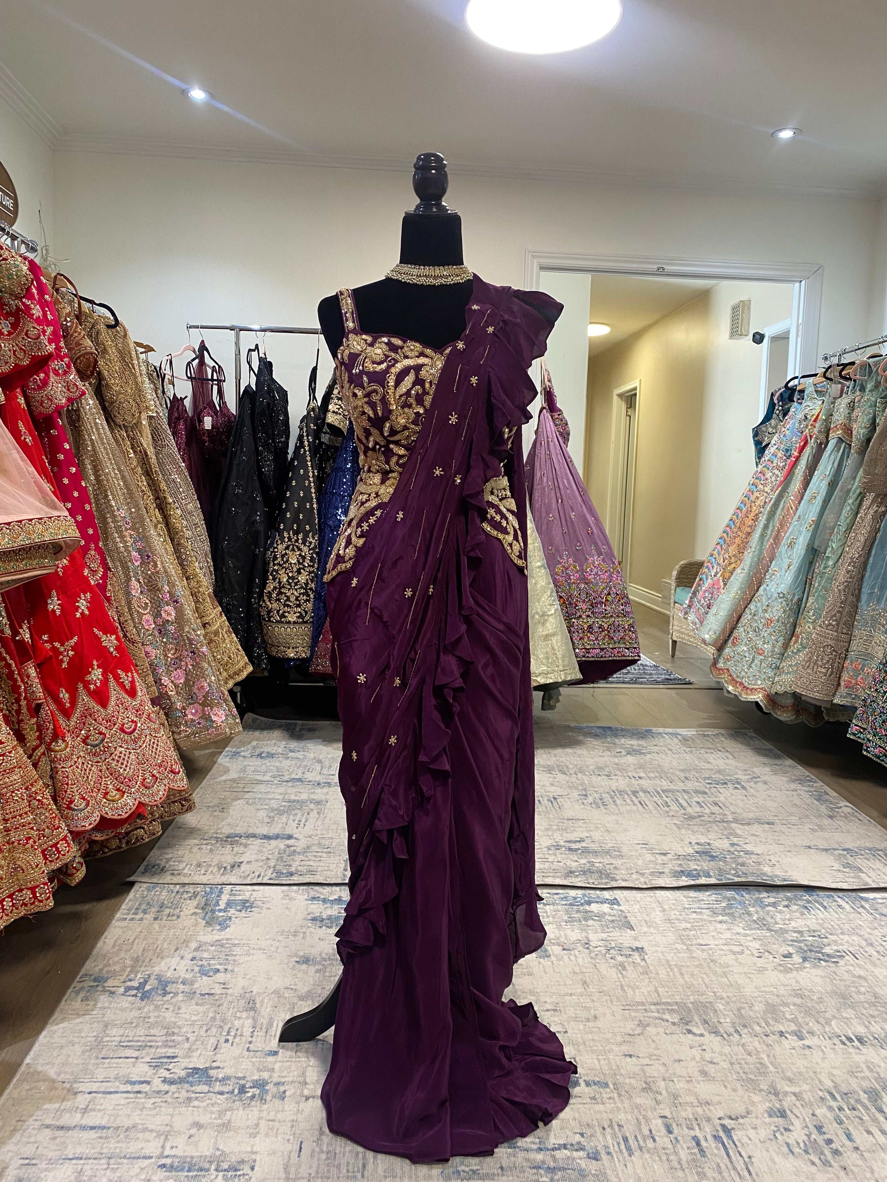 Butterfly top with pre drape saree