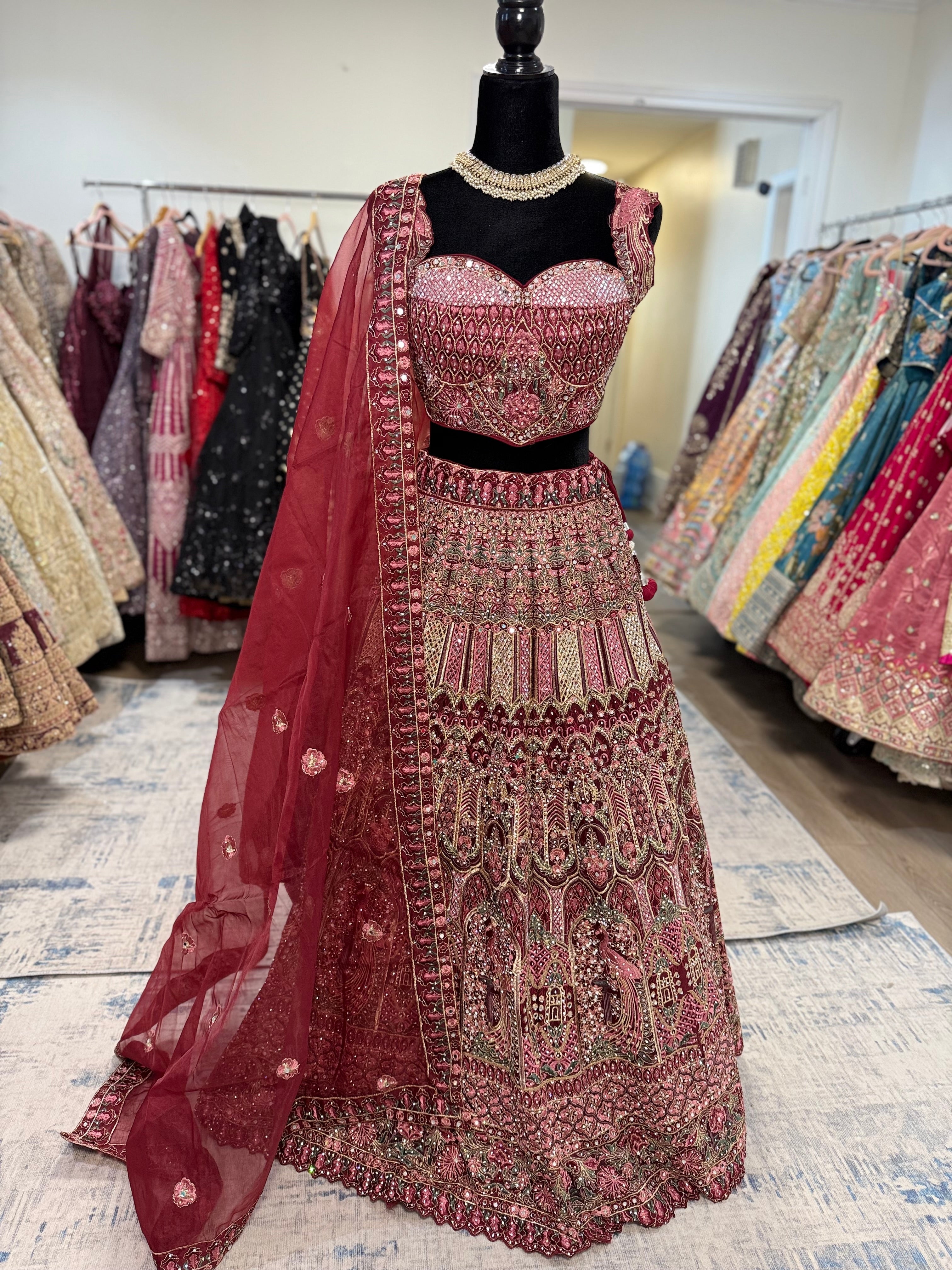 Anaya Mirror work maroon lehenga