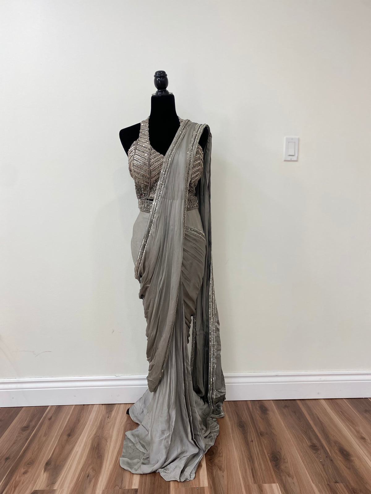 Hand work top with pre drape saree