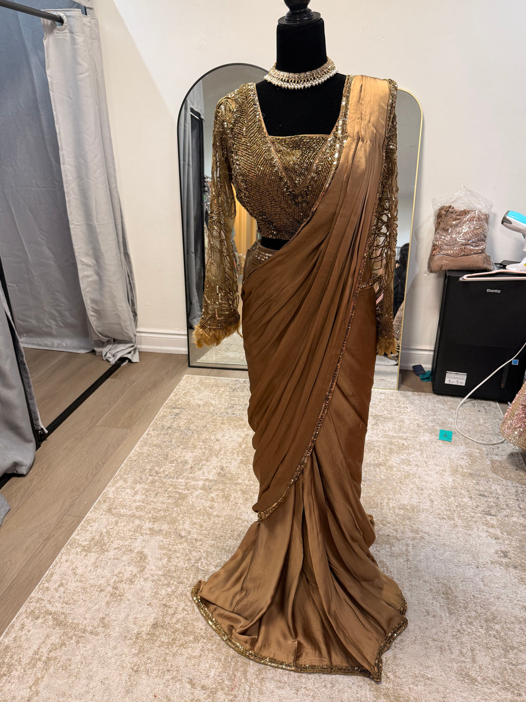 Hand work top with pre drape saree