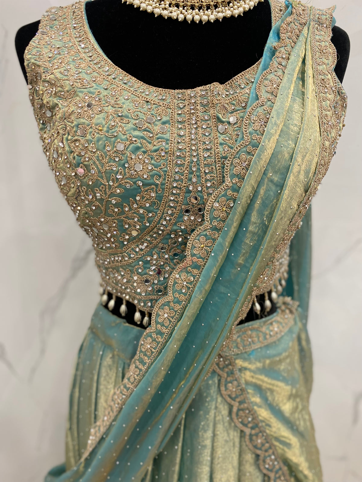 Bridesmaids Hand work top with pre drape lehenga
