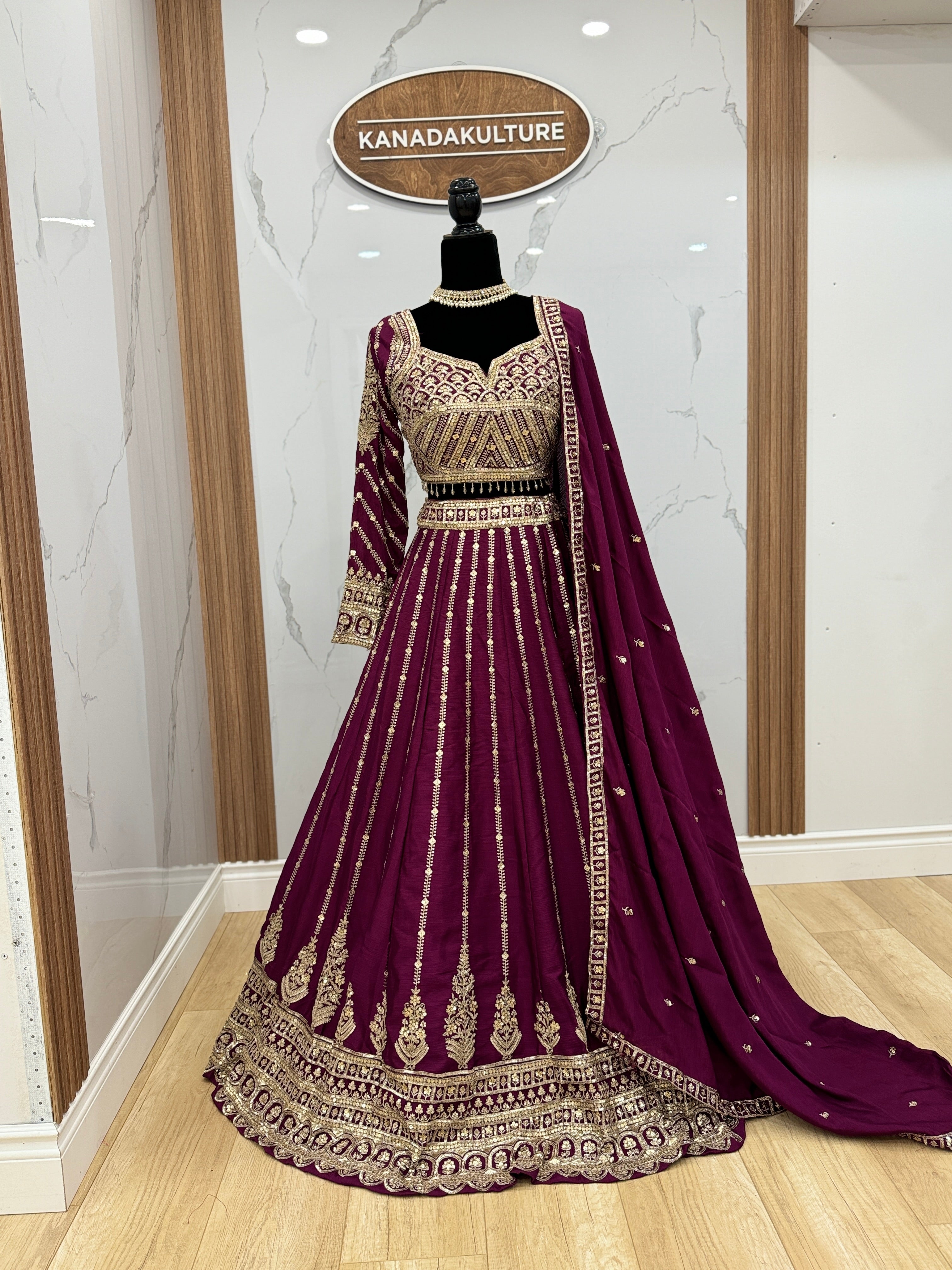 Full sleeve Dark color lehenga choli