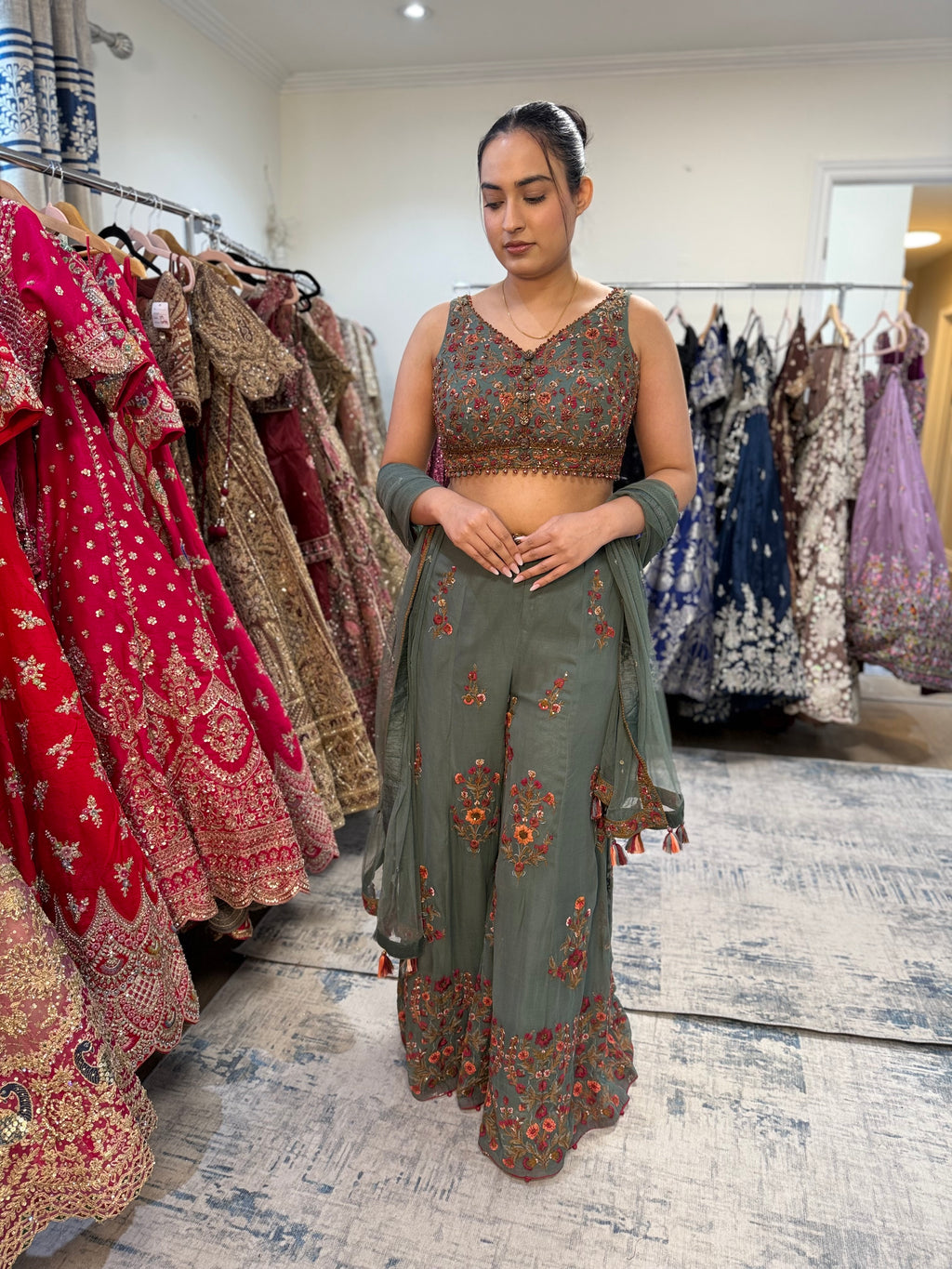 Crop top palazoo pant with hand work top