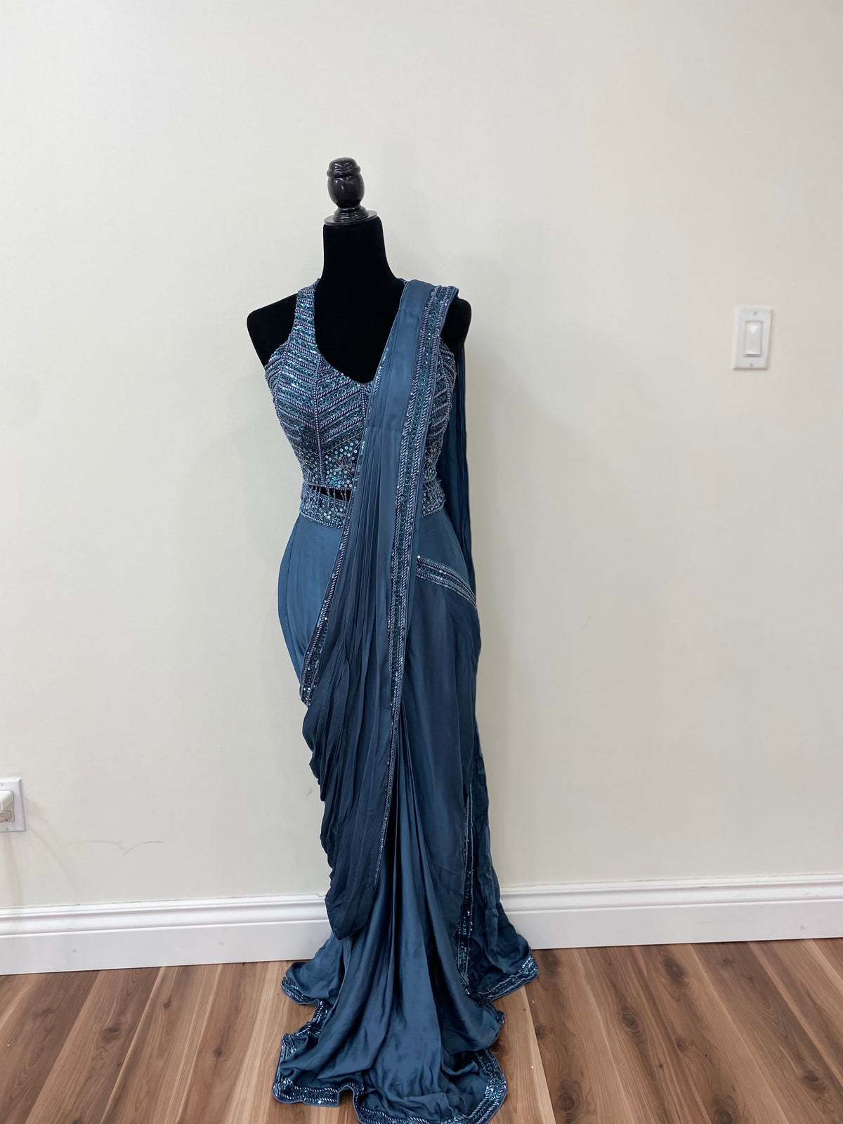 Hand work top with pre drape saree