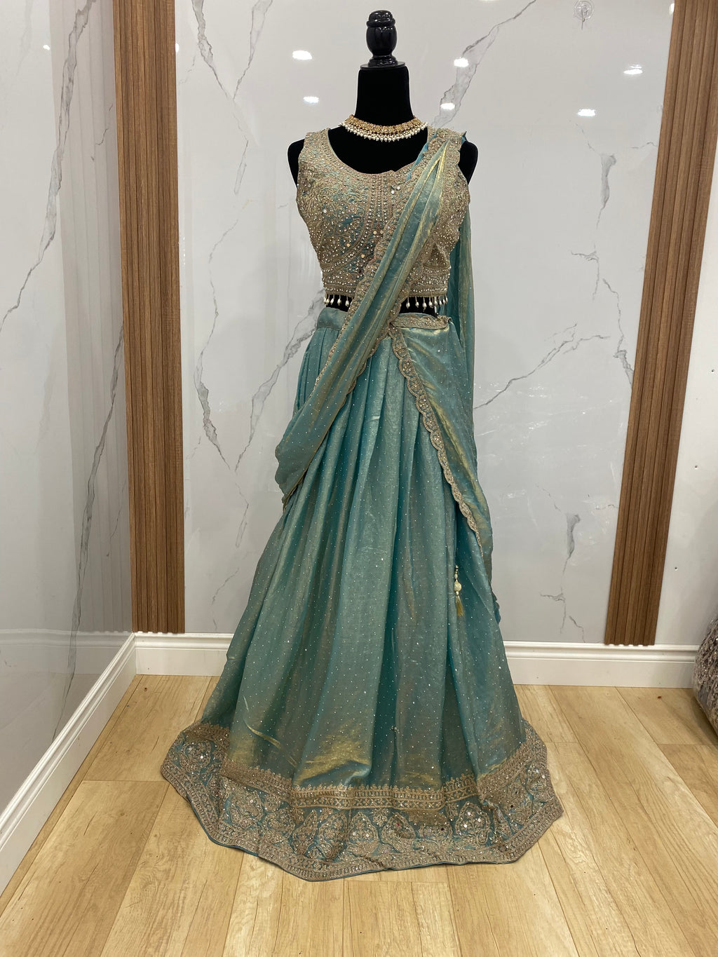 Bridesmaids Hand work top with pre drape lehenga