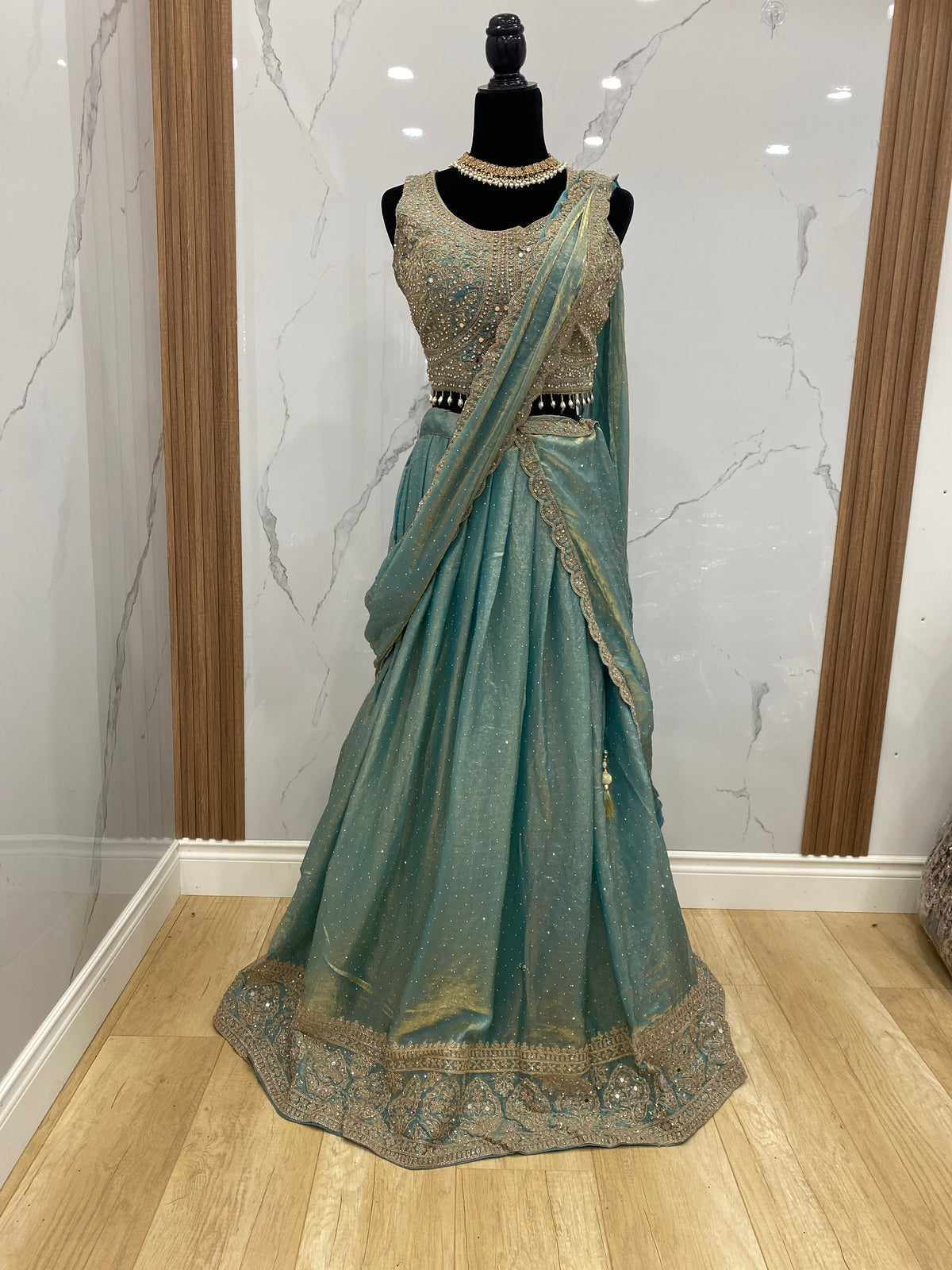 Bridesmaids Hand work top with pre drape lehenga