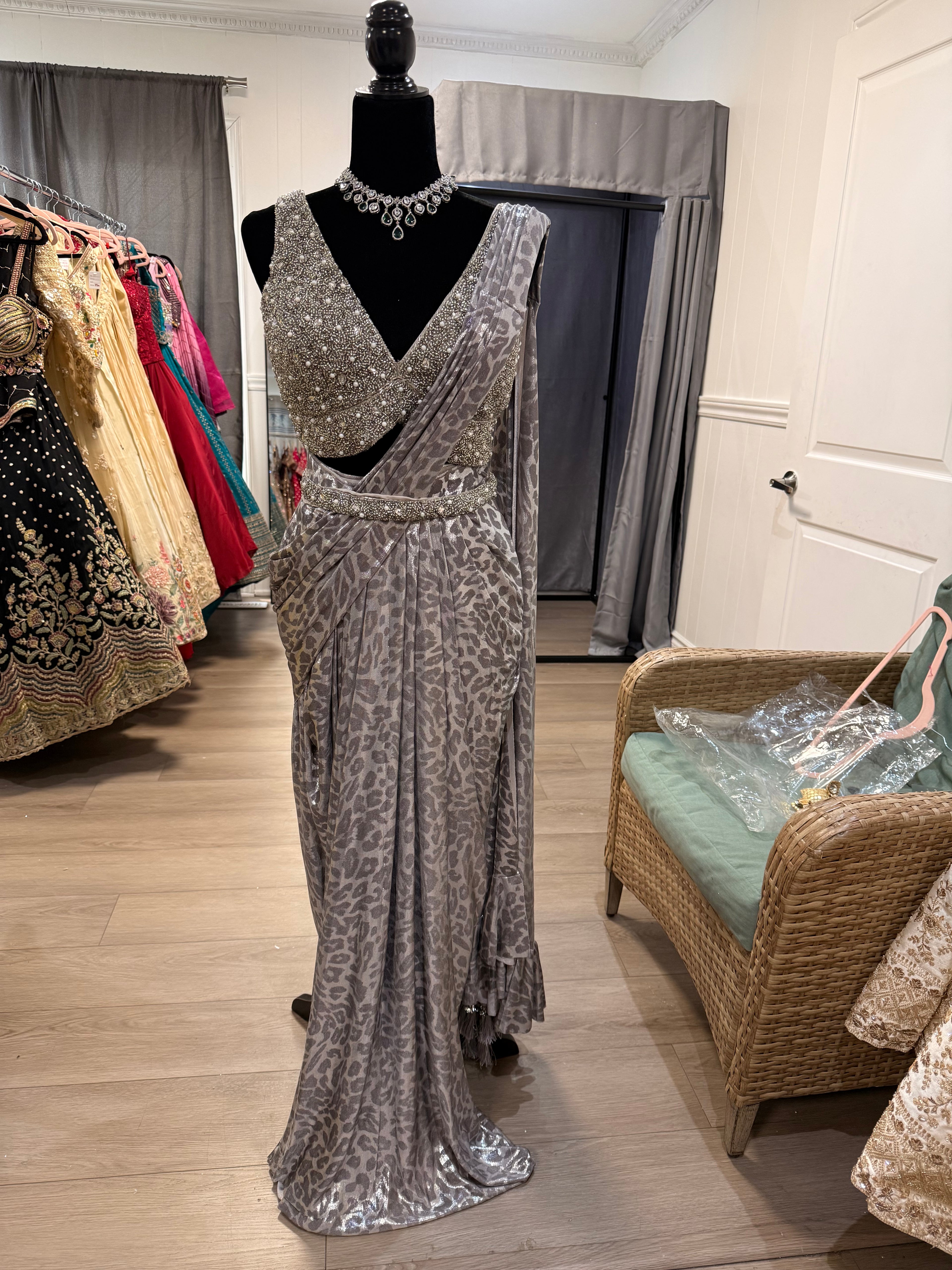 Hand work top with pre drape saree