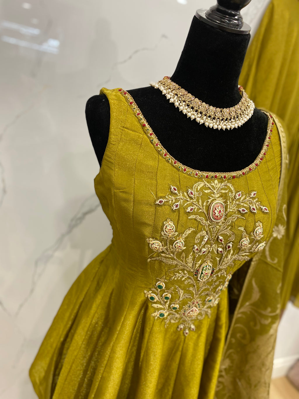 Designer embroidered shimmer silk suit